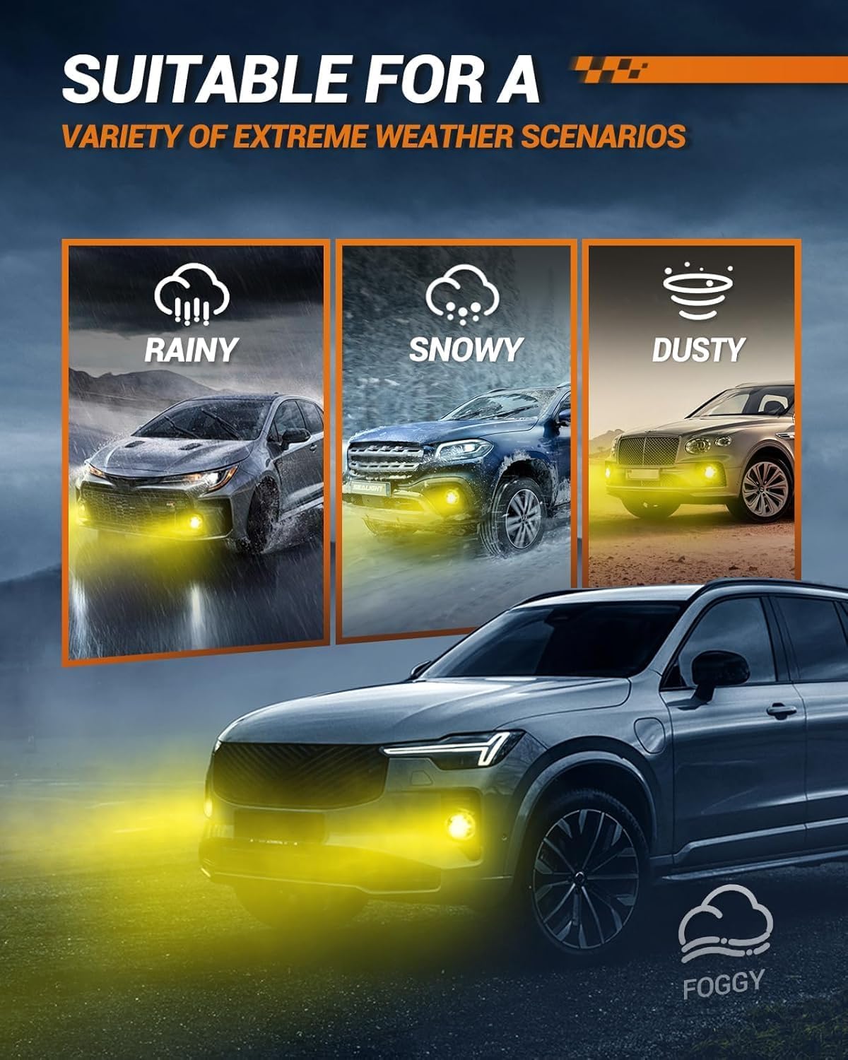 SEALIGHT 2504 LED Fog Light Bulbs Yellow, 18,000 LM 800% Brightness 3000K Yellow 2504/PSX24W LED Fog Lights, Plug and Play, Pack of 2