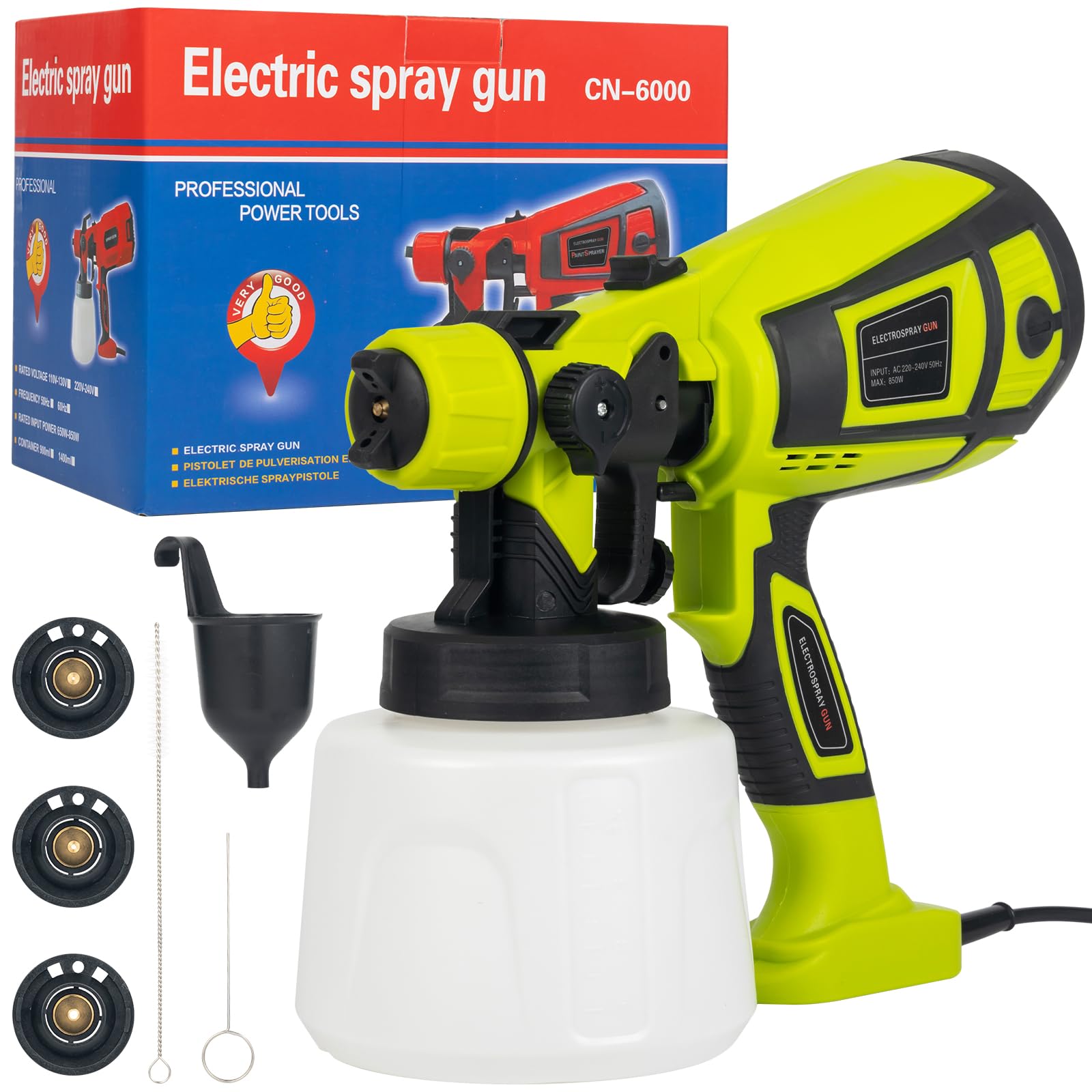 Pistolet de peinture électrique HVLP grand récipient et buses pour camionnettes et meubles