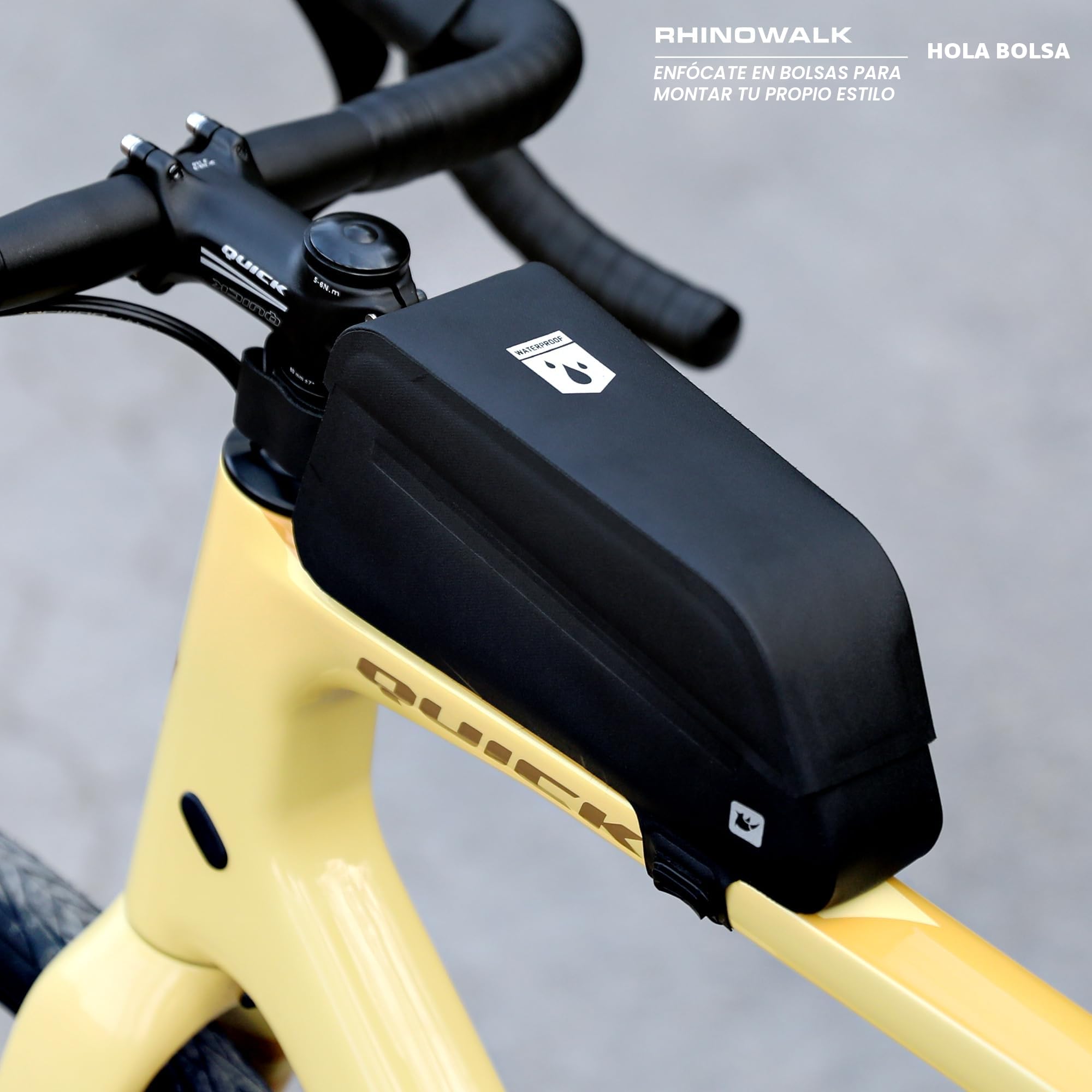 Rhinowalk Bolsa para Cuadro de Bicicleta Con Cierre Magnético, Resistente al Agua, Bolsa para Tubos, Bolsillo Frontal, Accesorio para Manillar