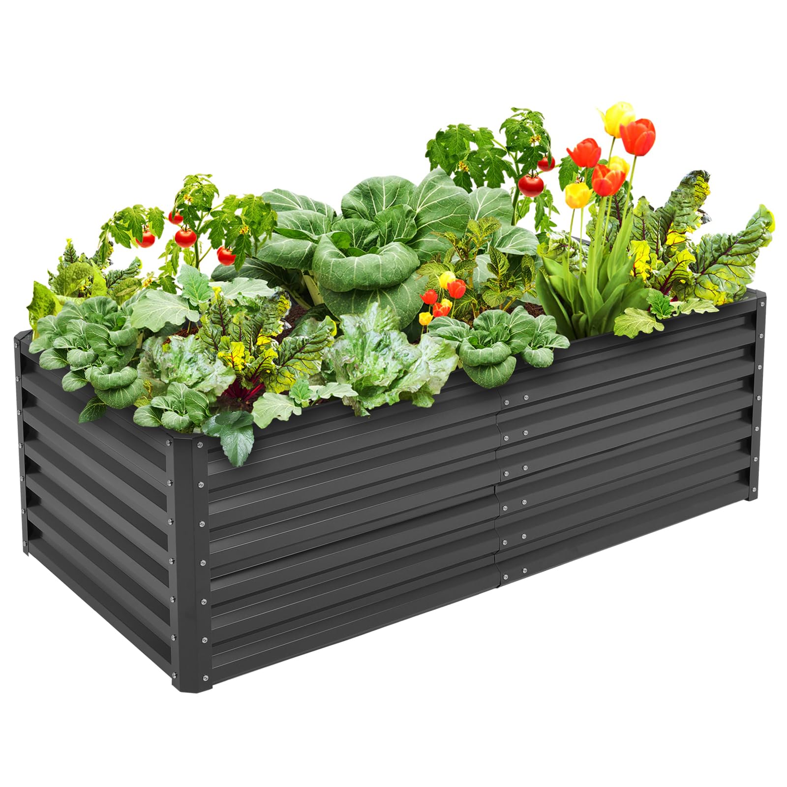 DKIEI 180x90x57cm Extra Deep Metal Raised Beds for Garden Vegetables, 923L Raised Planters Outdoor Large, Galvanised Raised Garden Planter Box Kit Bottomless Raised Bed for Plants Growing, Black