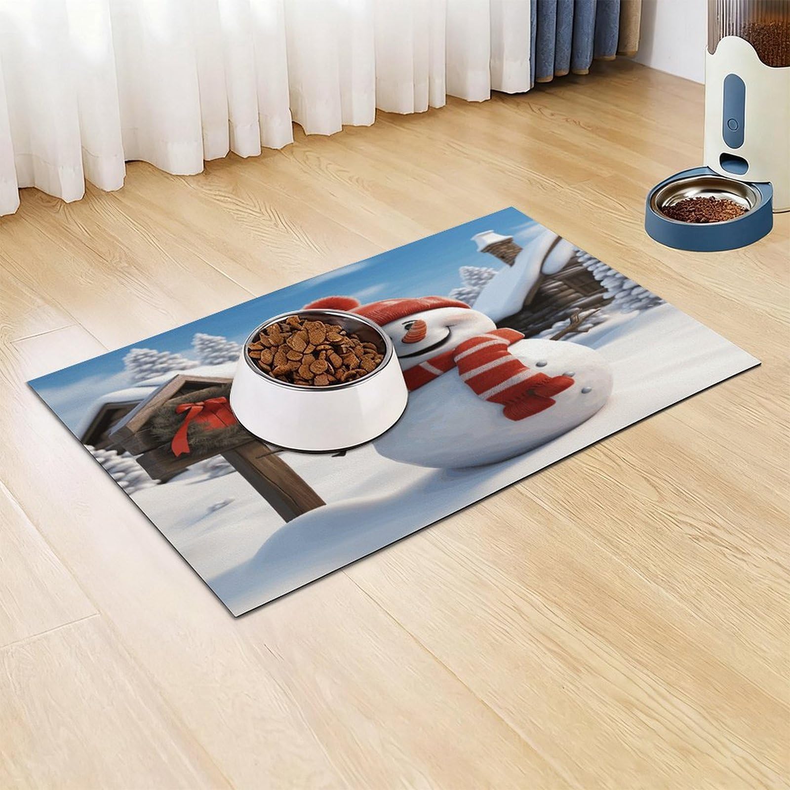 Sign Snowman Tapis de nourriture pour chat – Tapis d'alimentation antidérapant pour chien, facile à nettoyer pour la nourriture et l'eau, tapis de gamelle pour chien et chat 43,2 x 76,2 cm