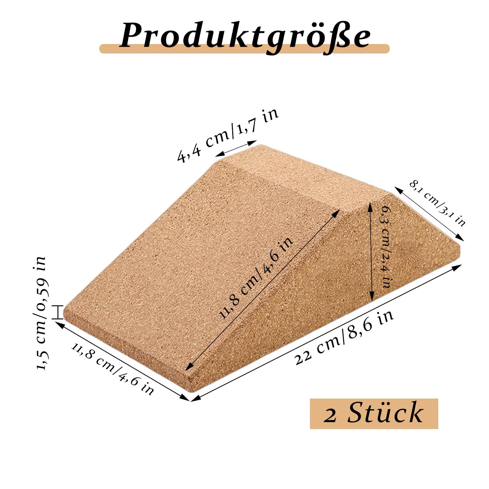 Kork-Kniebeugen-Keilblock, 2 Stück Squat Wedge, Kniebeugen Keil, Kniebeugenkeil, Squating Heel Wedge Block, Rutschfest für Erhöhte Ferse, für Dehnen Muskeln und Faszien