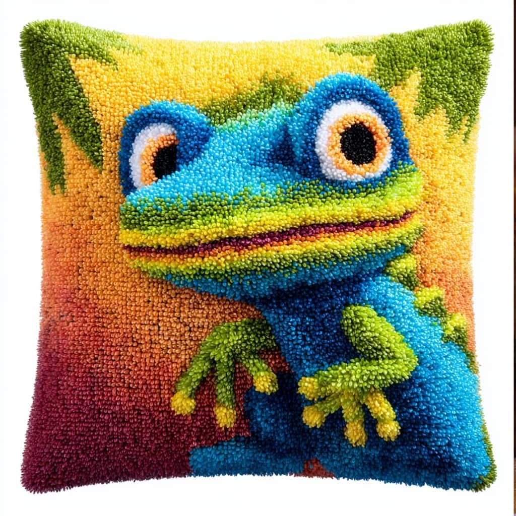 Taxpy Latch Hook Cushion Kits Lizard Pillowcase Kits Embroidery Kit 17X17 Inch DIY Needlework Pillow Cover Sofa Cushion Rug Making