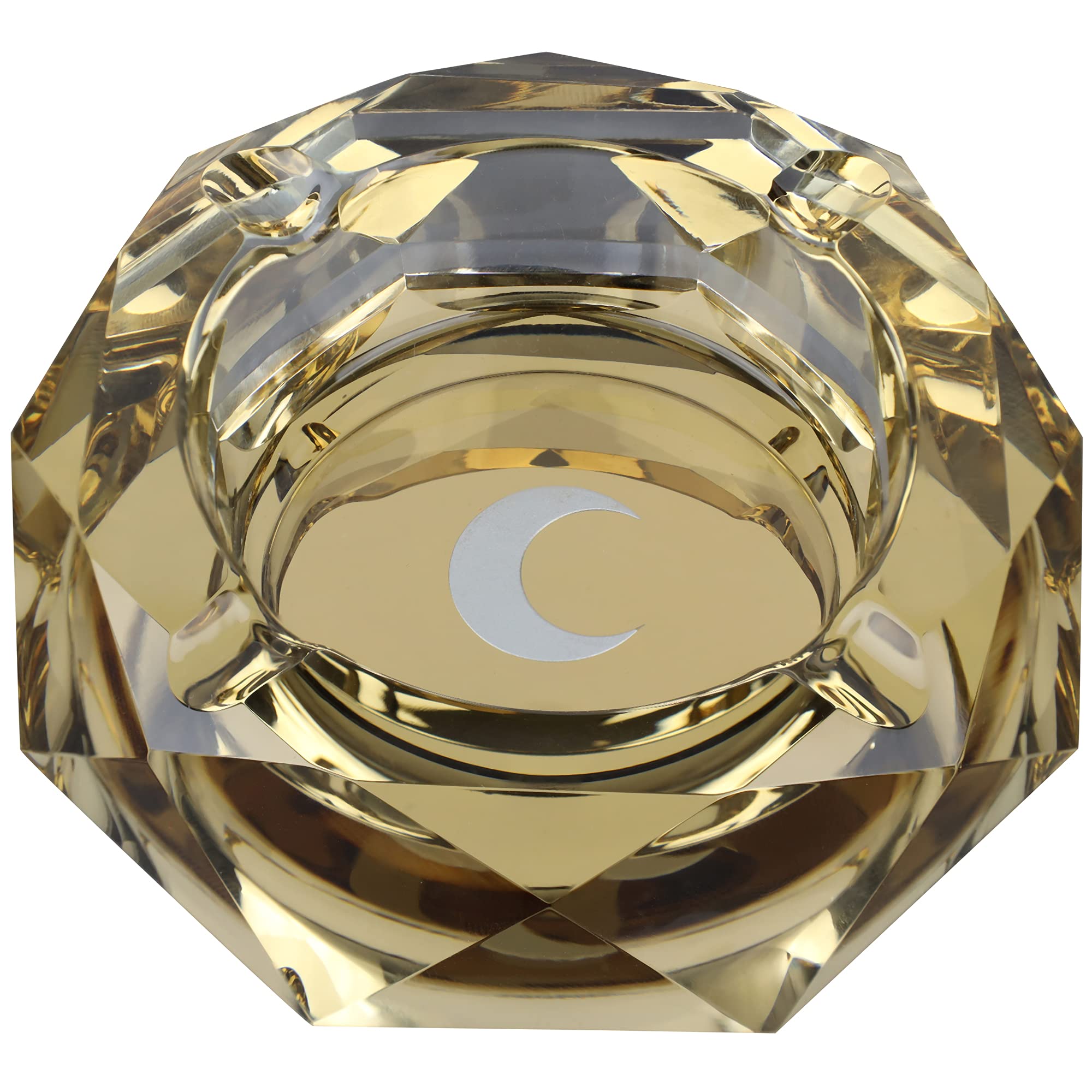 Brando Moon Gold Crystal Ashtray - Heavy Duty Hard Crystal - Cute Ornament for Home, Office, Indoor Decor (Gold)
