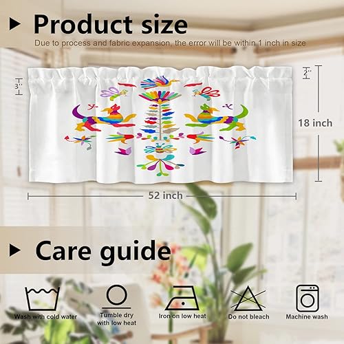 Miniatura 5 de Cenefas de cocina abstractas mexicanas para ventana, diseño de pájaros, decoración opaca de pájaros, cortinas para ventana pequeña, cortinas para