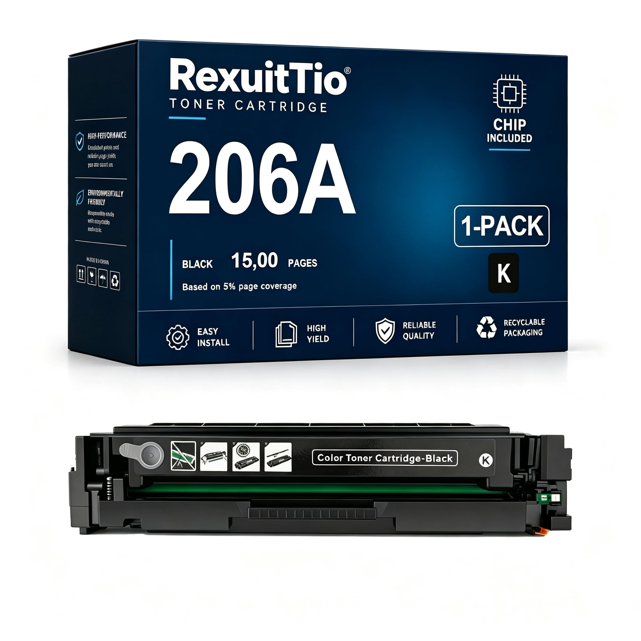 Remplacement de la Cartouche de Toner Compatible à Haut rendement 206A pour W2110A avec la dernière Puce, Convient à l'imprimante Laser HP M255DW M255NW M282NW, Noir