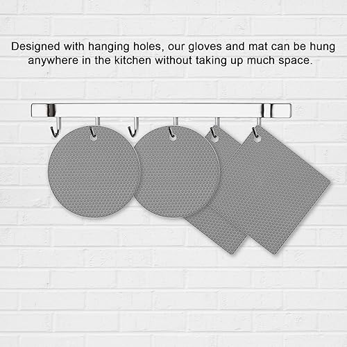 Miniatura 6 de Uktunu - Juego de 4 posavasos de silicona para cocina, lavavajillas, resistentes al calor, para mesas, encimeras, posavasos, cuadrados grises y