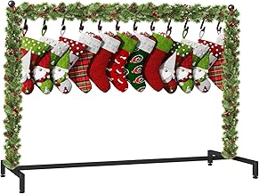 IBUYKE Christmas Stocking Holder Stand for Floor,Holiday Décor Hanger Display with 12 Removable Hooks,Fireplace Stocking and Garland Hanger with Adjustable Feet,45inch,Black,TMJ103B