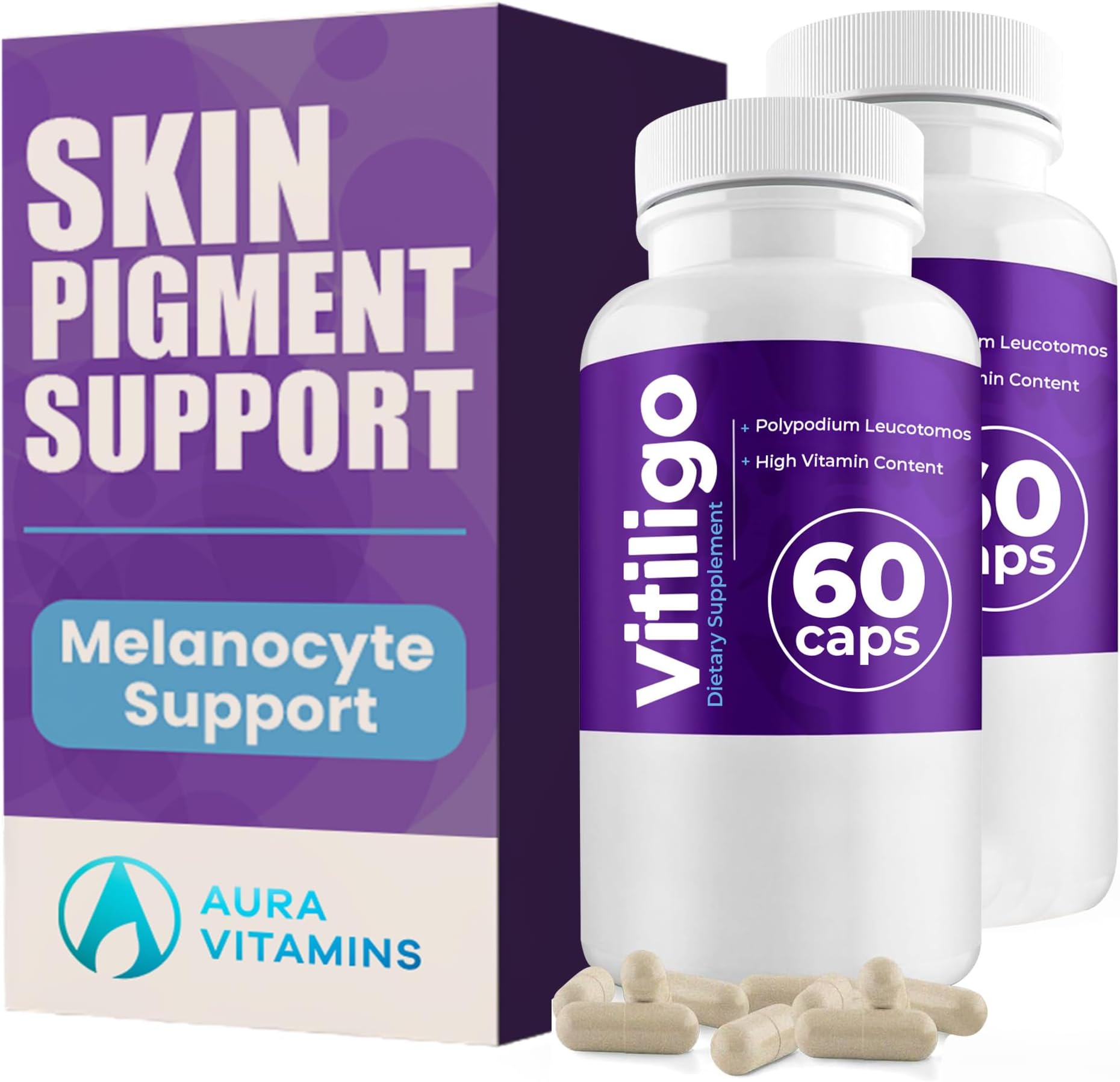 Vitiligo Capsules 60 Count | 1 Month | Improve Skin Pigmentation Support and Reduce White Spots | Effective Vitiligo Supplement | Natural Solution for White Spots on Skin. (2)