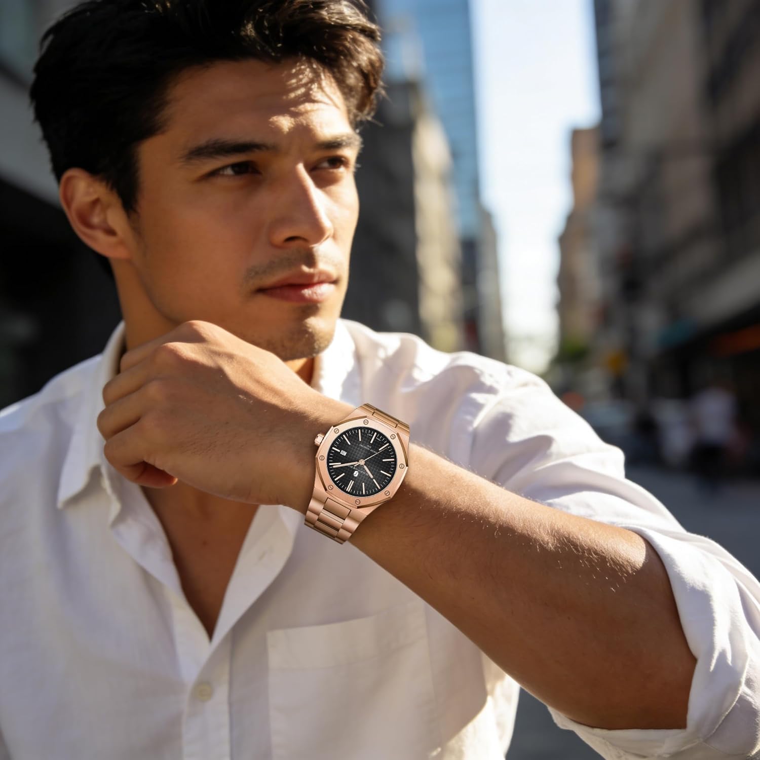 SAPPHERO Men's Watch Octagonal Stainless Steel Luminous Wristwatch Luxury Analog Quartz Watch for Men with Date Elegant Mens - Image 2