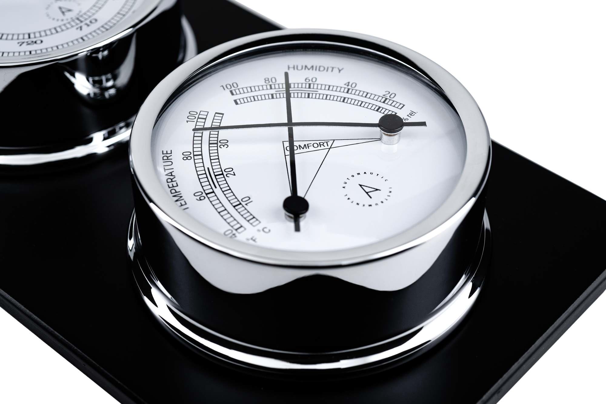 Autonautic - Stazione meteorologica nautica in ottone cromato - Orologio, barometro e termoigrometro, per imbarcazioni o decorazione - 95mm (ø) - Made in Spain.