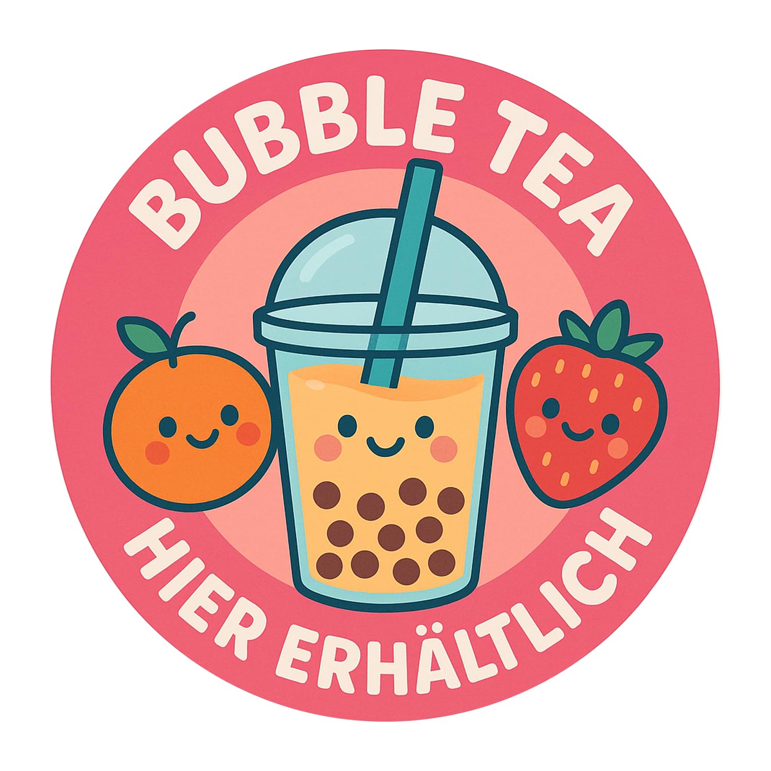 "Bubble Tea" Boba Tea Perlentee Tapioca zum Mitnehmen Digitaldruck Aufkleber Folie Sticker für Schaufenster, Tür, etc. Hinweis Folie | rund | wasserfest DAF-128 (35 x 35 cm)