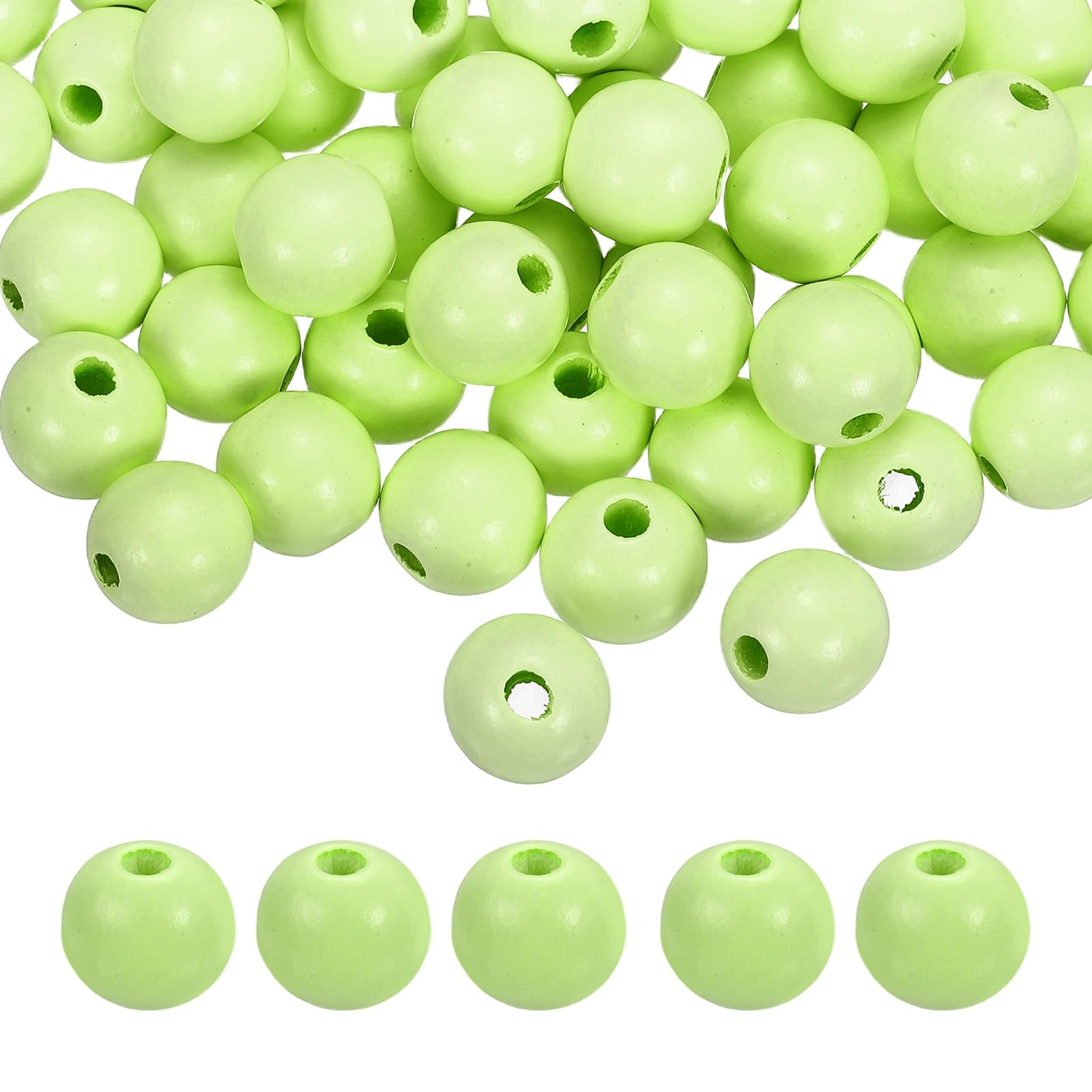 sourcing map 100pcs Light Green Colored Wooden Beads 16mm Dia. 4.3mm Hole Large Round Natural Dyed Wood Loose Spacer Ball Bulk for DIY Bead Crafts Making Home Decor