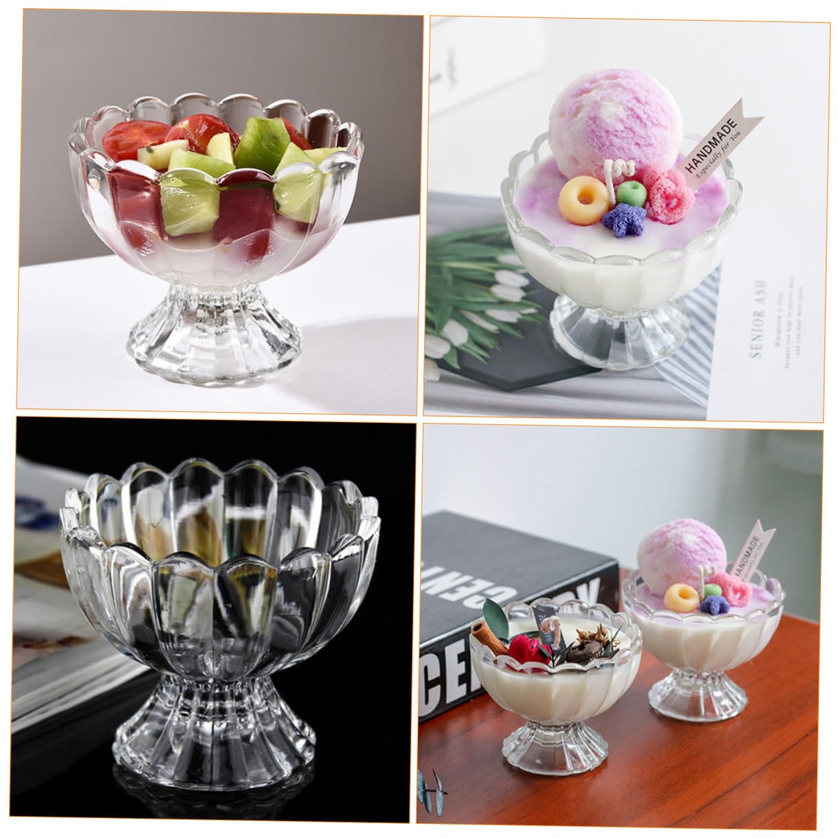 Alipis 6 pezzi Bicchieri da Dessert in Vetro Trasparente Resistente al Caldo e Freddo Tazze Monoporzione per Gelato Budino e Frutta Riutilizzabili e Facili da Pulire per Uso Quotidiano e