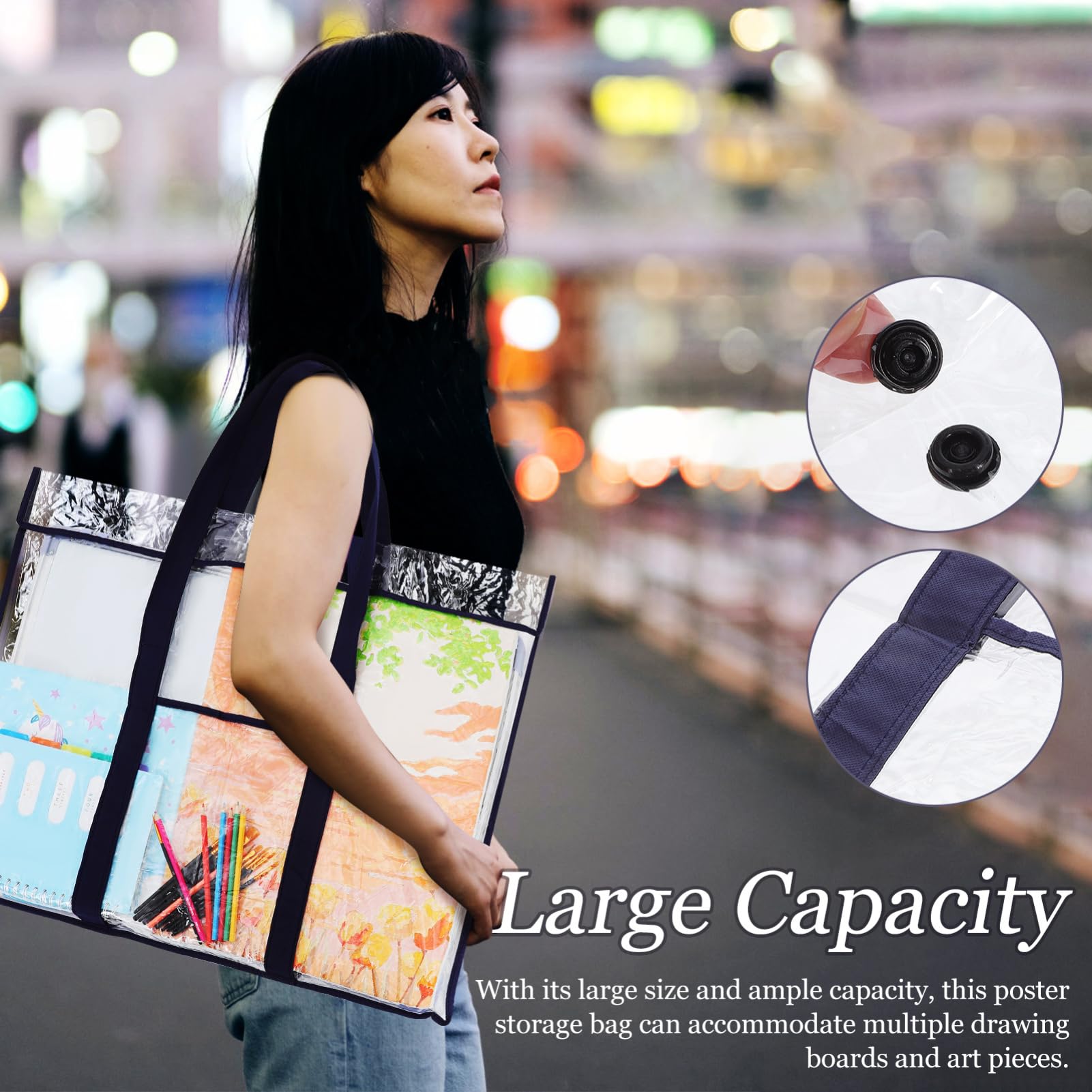 Operitacx Art Portfolio Case, Art Portfolio Bag Poster Storage Bag with Buckle Handle, Waterproof Portfolio Folder for Artwork Posters Scrapbooking