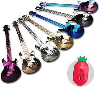 Guitar Dessert Spoons Coffee Teaspoons Set, Stainless Steel Colorful Dessert Spoons, Cute Demitasse Tea Scoop for Stirring Drink Mixing Milkshake Jam(Lucky 7)