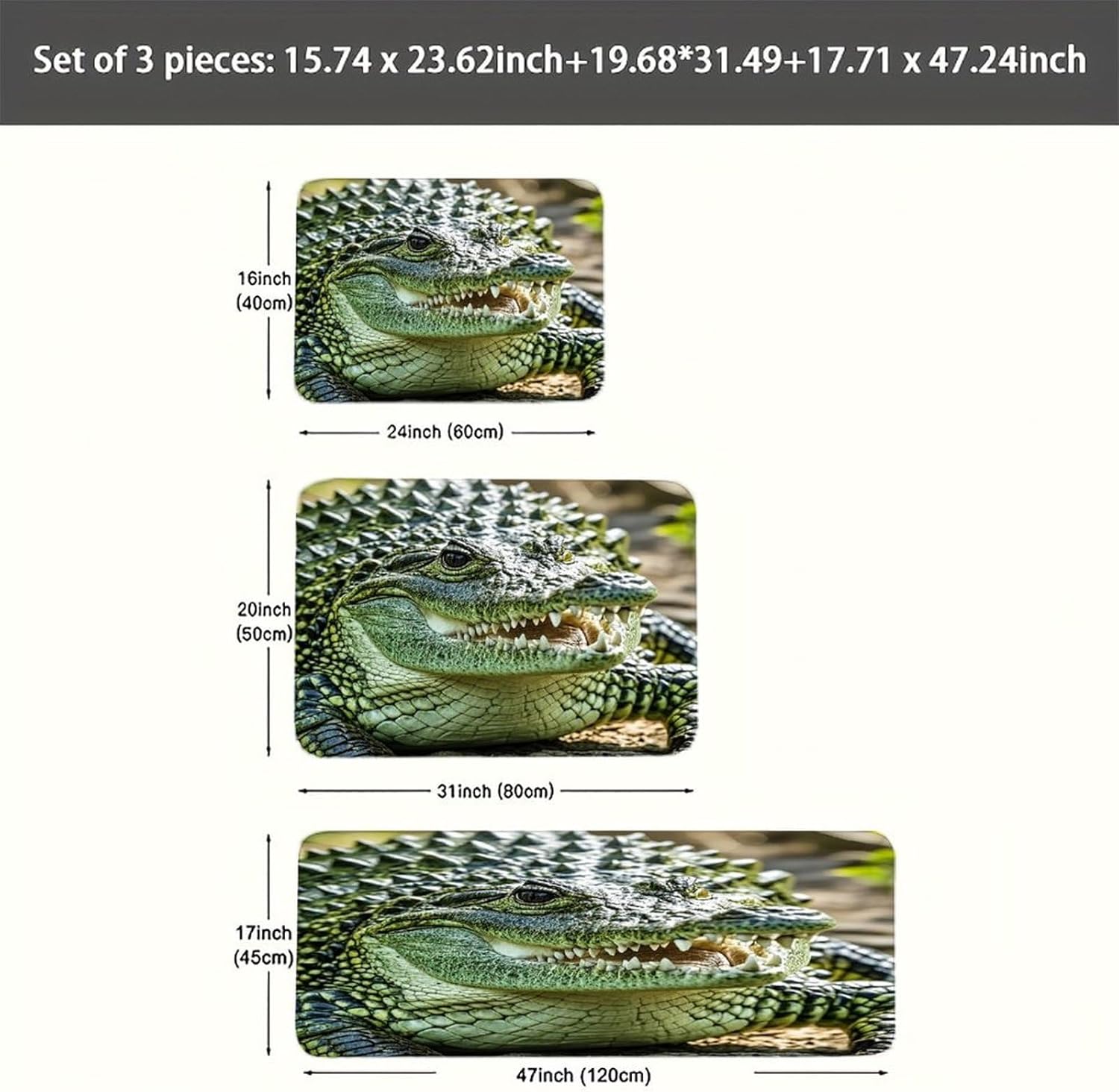 Crocodile Pirate Pattern Kitchen Mats for Floor 3PCS Waterproof Low-Profile Kitchen Rugs Floor Mat Non Slip Anti Fatigue Mats Comfort Standing Mat Runner Rug Area Rug 6"x24"+20"x31"+17"x47"