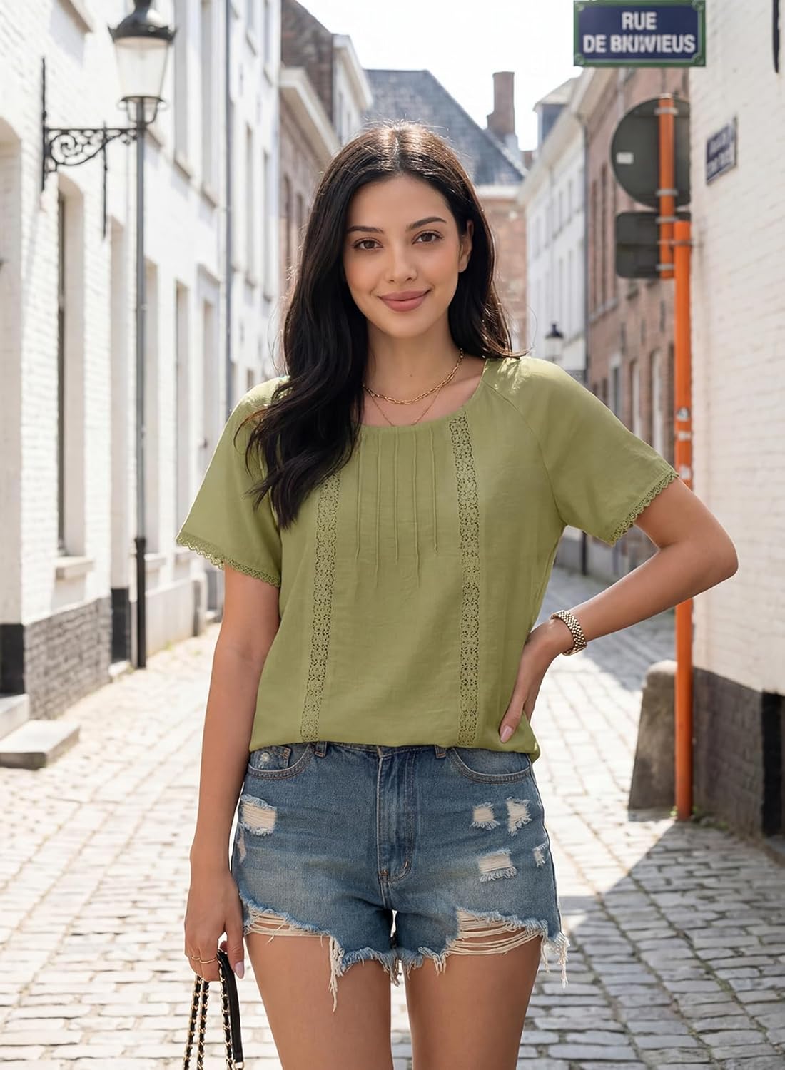 Dokotoo Women's Tops Casual Scoop Neck Short Sleeve Hollow Out Shirts Loose Tunic Tops Blouses - Image 3