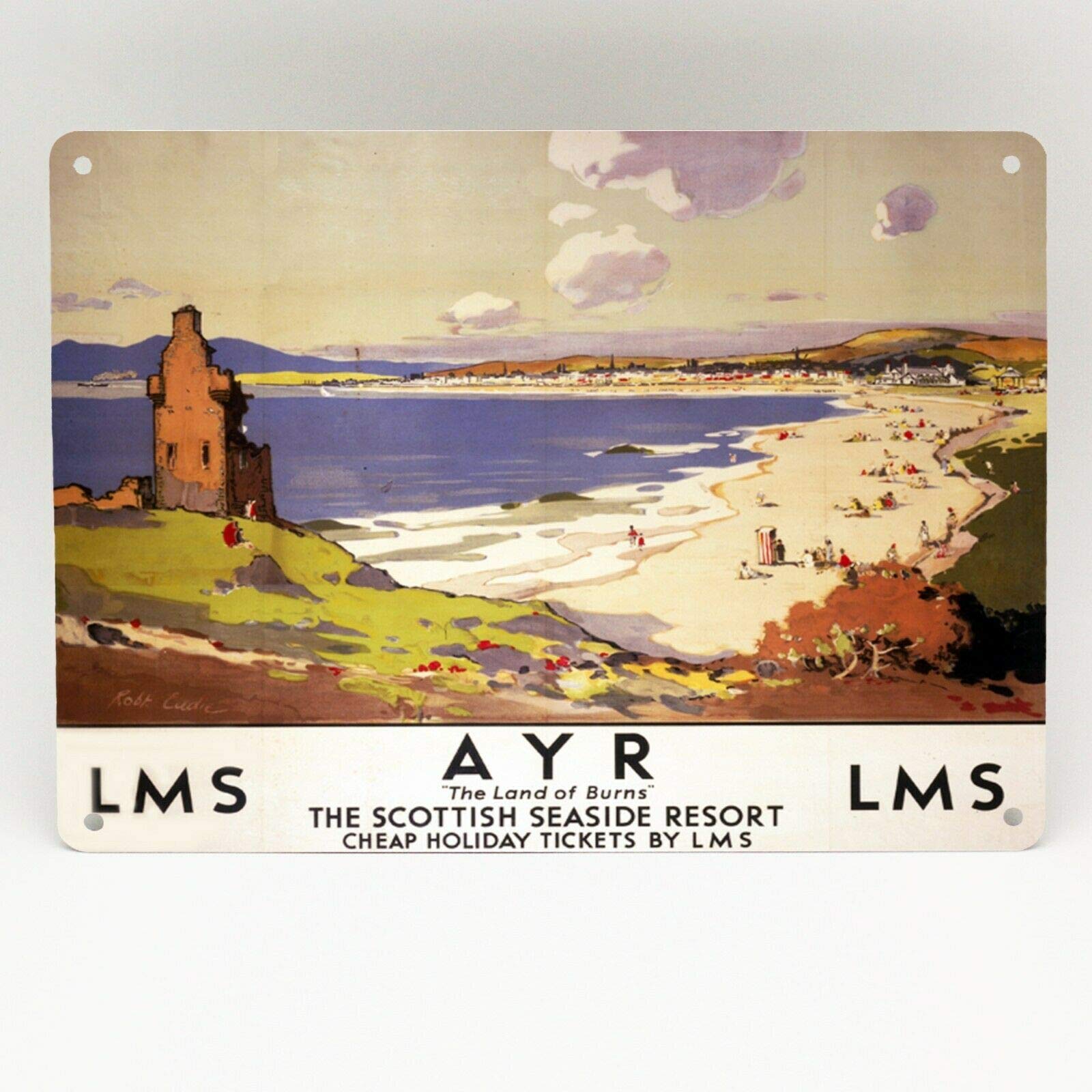 Biopracess Ayr Railway Poster Lms Eadie Metal Sign British Rail Travel Train Vintage Gift Metal Sign 8x12 inches