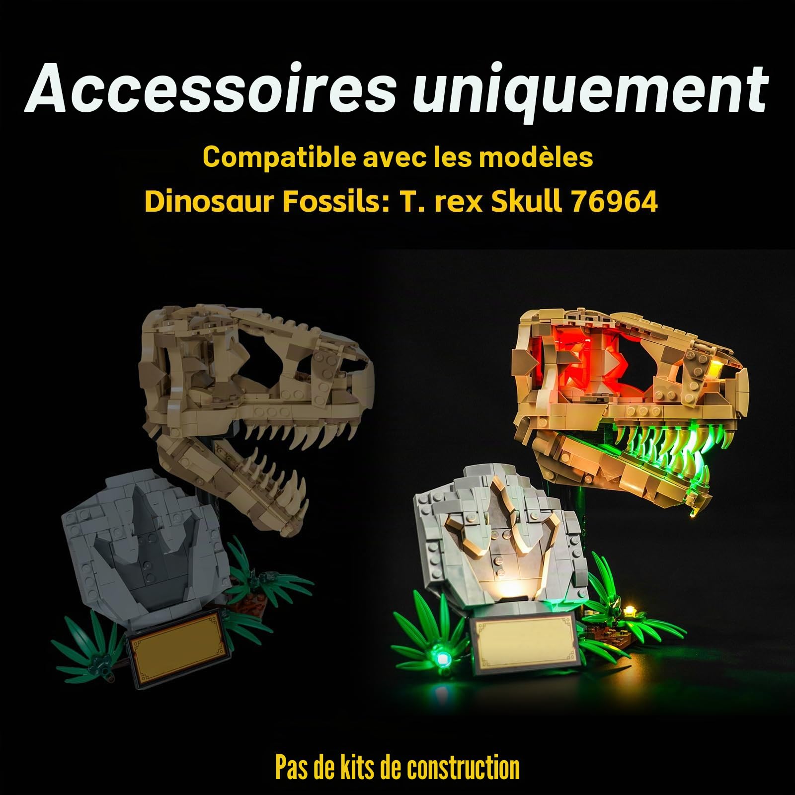 BrickBling Kit d'Éclairage LED pour Lego 76964 Dinosaur Fossils : T. Rex Skull - Éclairage Décoratif pour Crâne de T. Rex, Jouet Créatif (Pas de Lego Inclus)