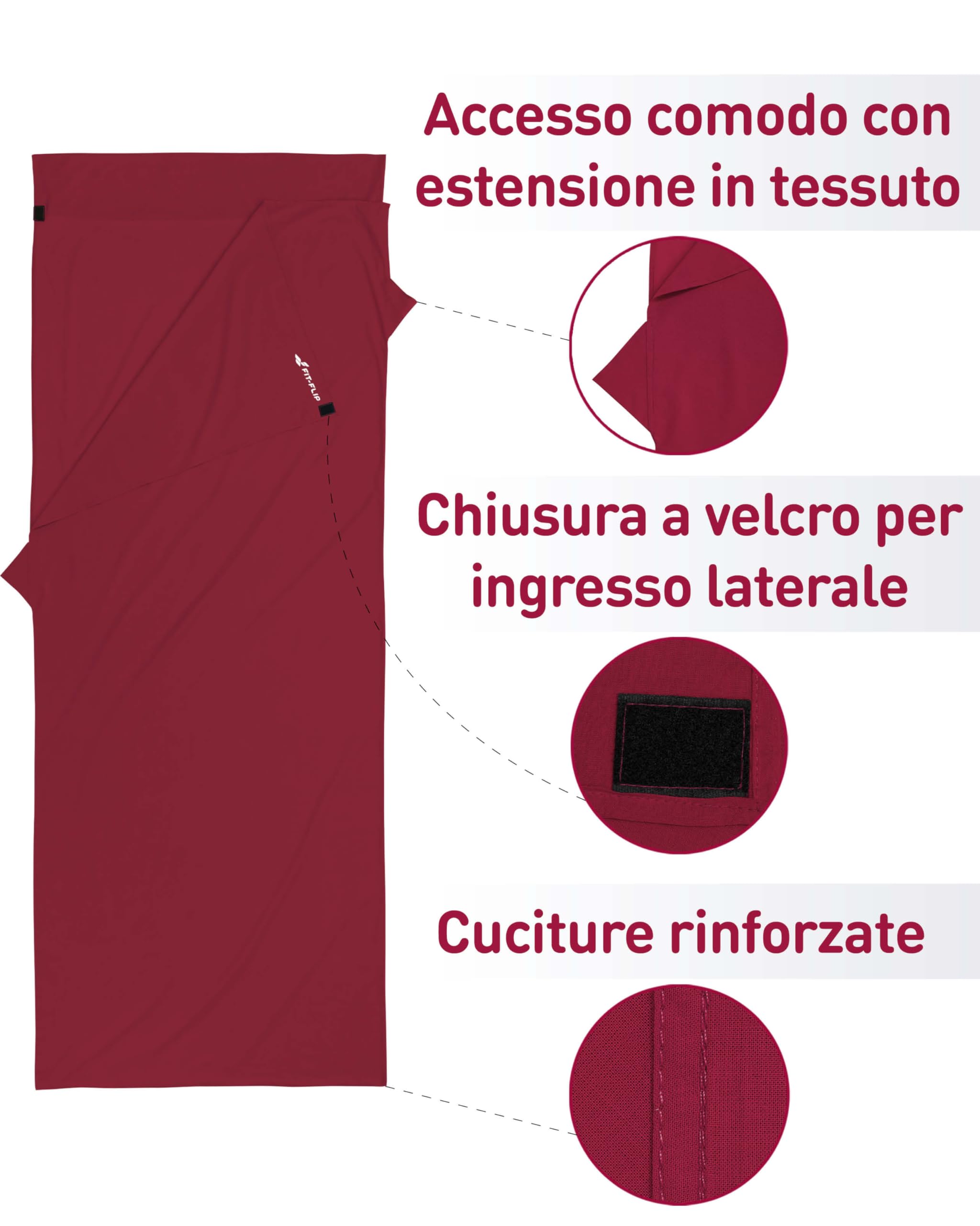 Fit-Flip Sacco Lenzuolo da Viaggio - 100% Cotone o Microfibra - Sacco a pelo con scomparto per cuscino - Sacco Letto singolo ultraleggero e compatto - Sacco a Pelo leggero Estivo