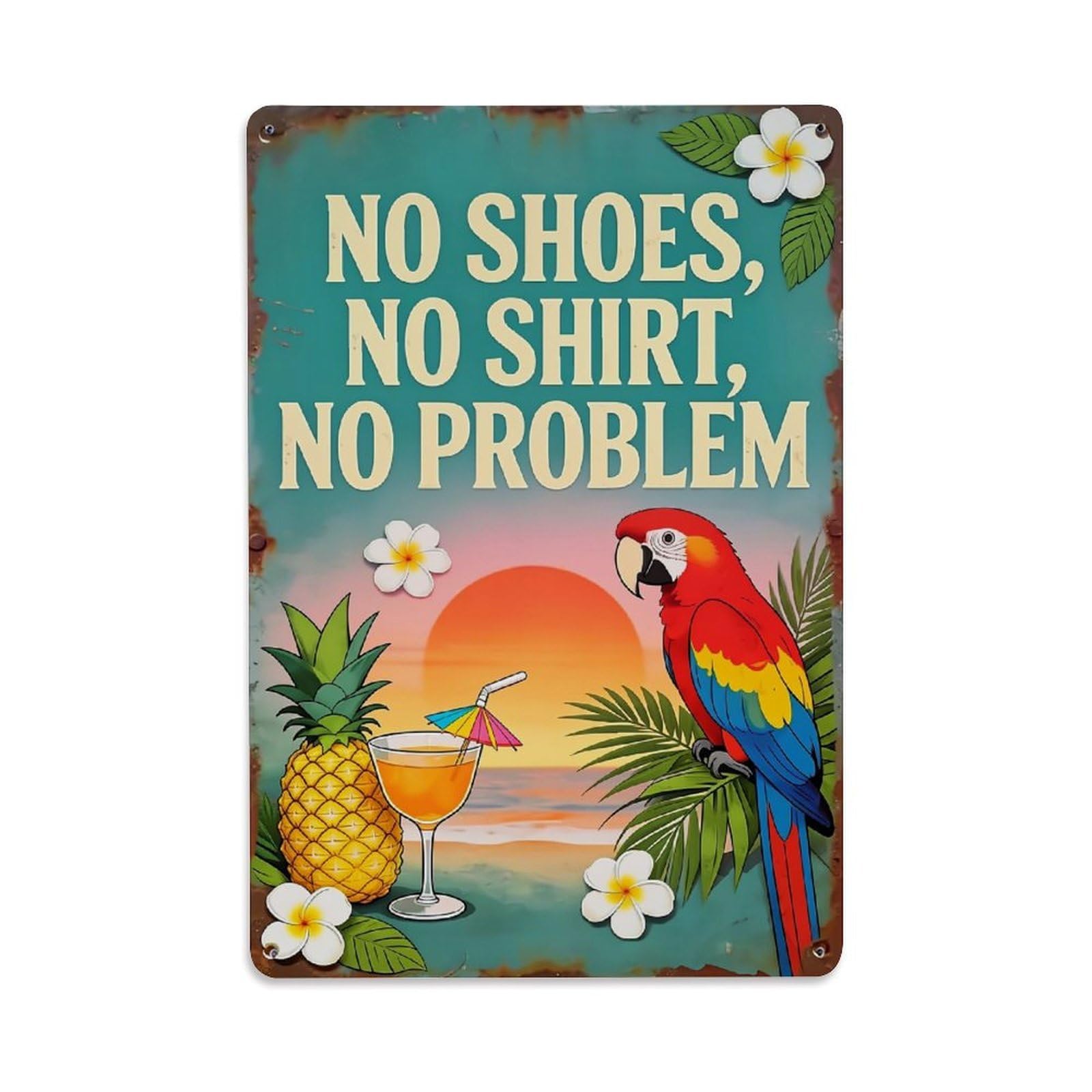 Nestemfo Vintage Tropical Parrot Sunset Beach Scene Tin Sign Metal Sign, Living Room,Bar, Home, Bedroom Wall Decor,Retro Metal Poster 8X12 Inches