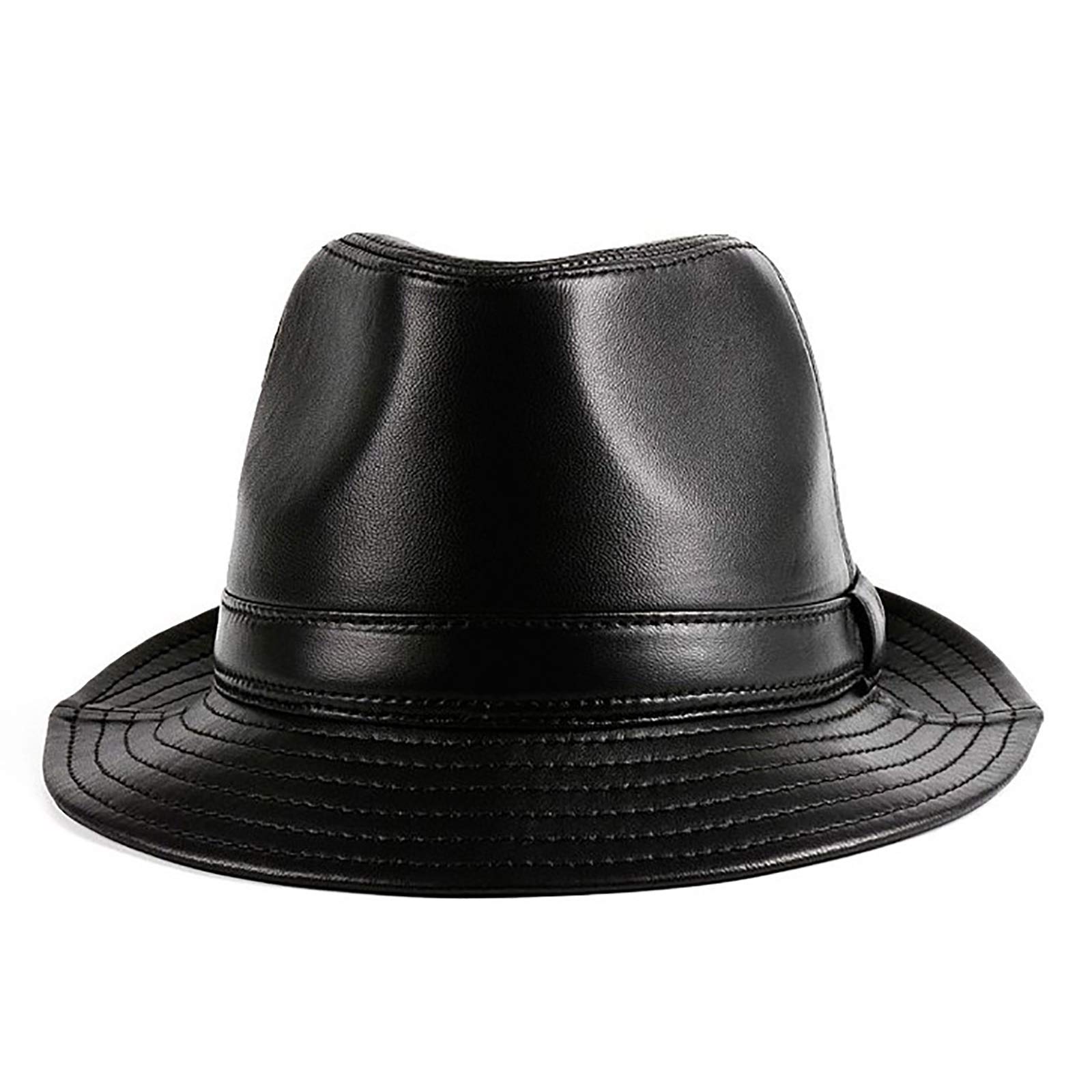 Sombreros de invierno, Hombre Fedoras Sombrero Genuino Cuero Classic Party Bowler Cap Sheepskin Big Brim Jazz Cap Cap