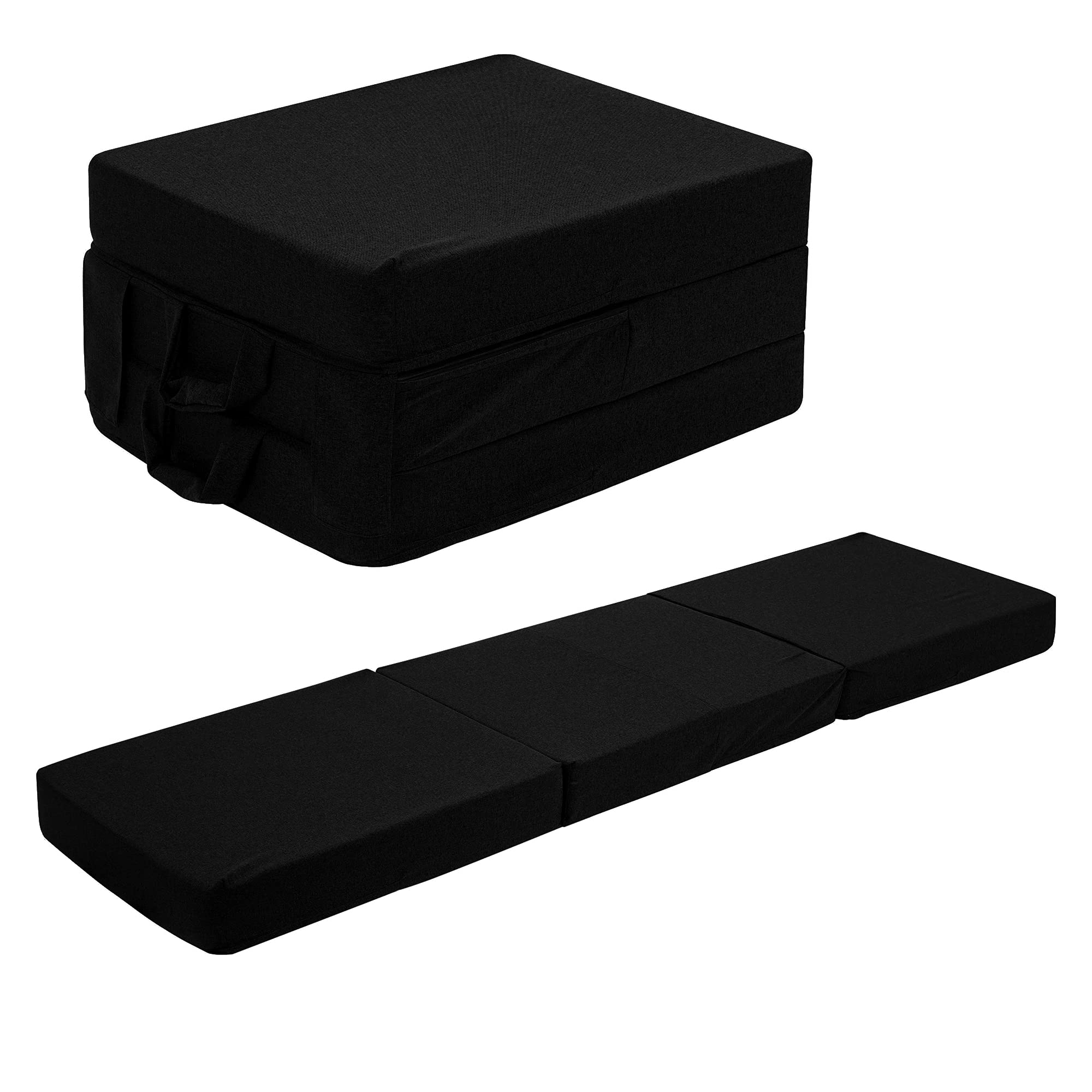 SAPPHIRE Fold Out Z Bed Cube Foam Mattress Extra Guest Chair Bed Single Size Folding Mattress for Adult and Kids - Black