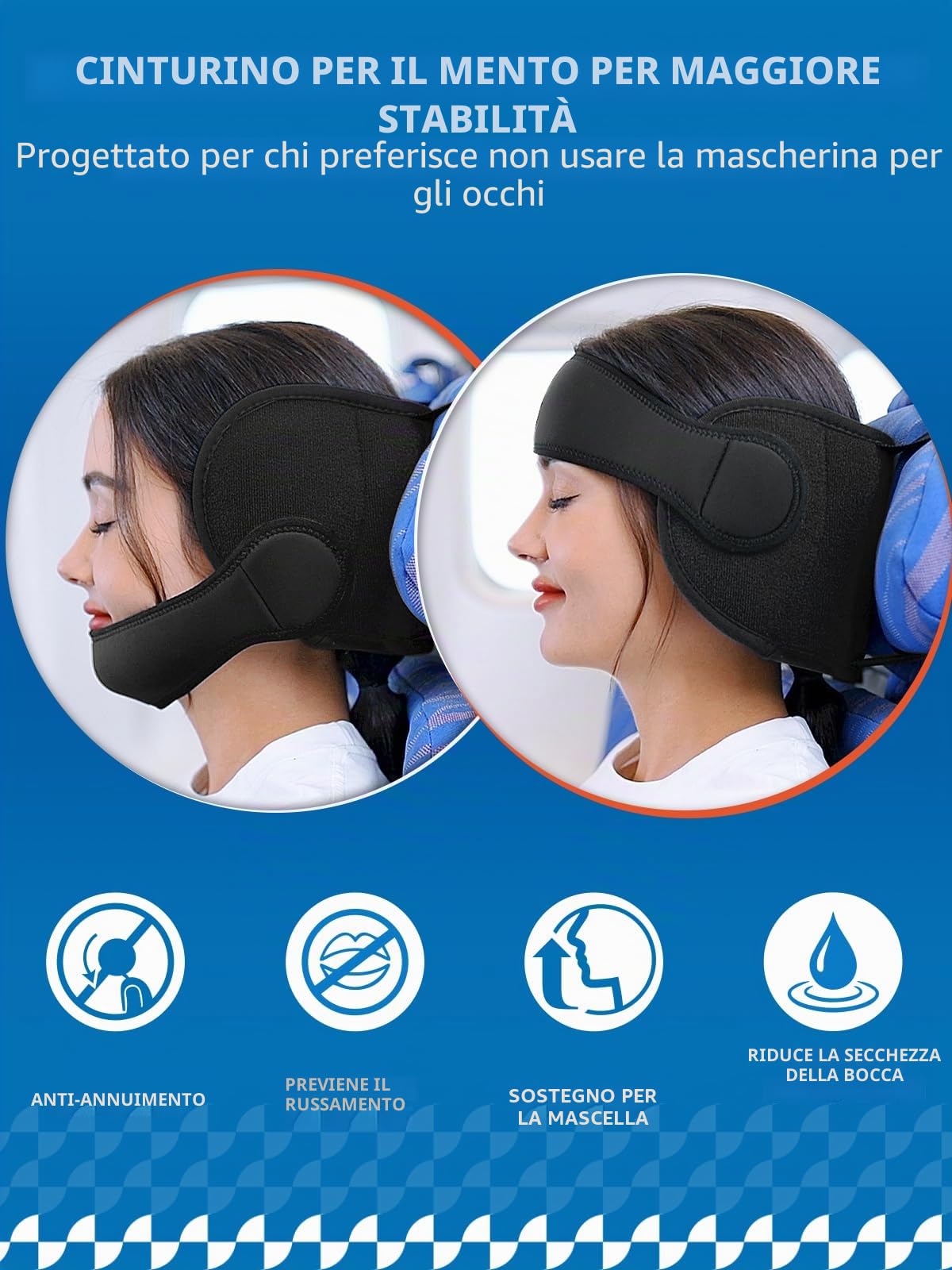 SARISUN Cuscino da viaggio con sottogola, cuscino per aereo con mascherina 3D per dormire, supporto a 360°, fascia per la testa per tutti i sedili, accessori essenziali per i voli lunghi, testa ferma