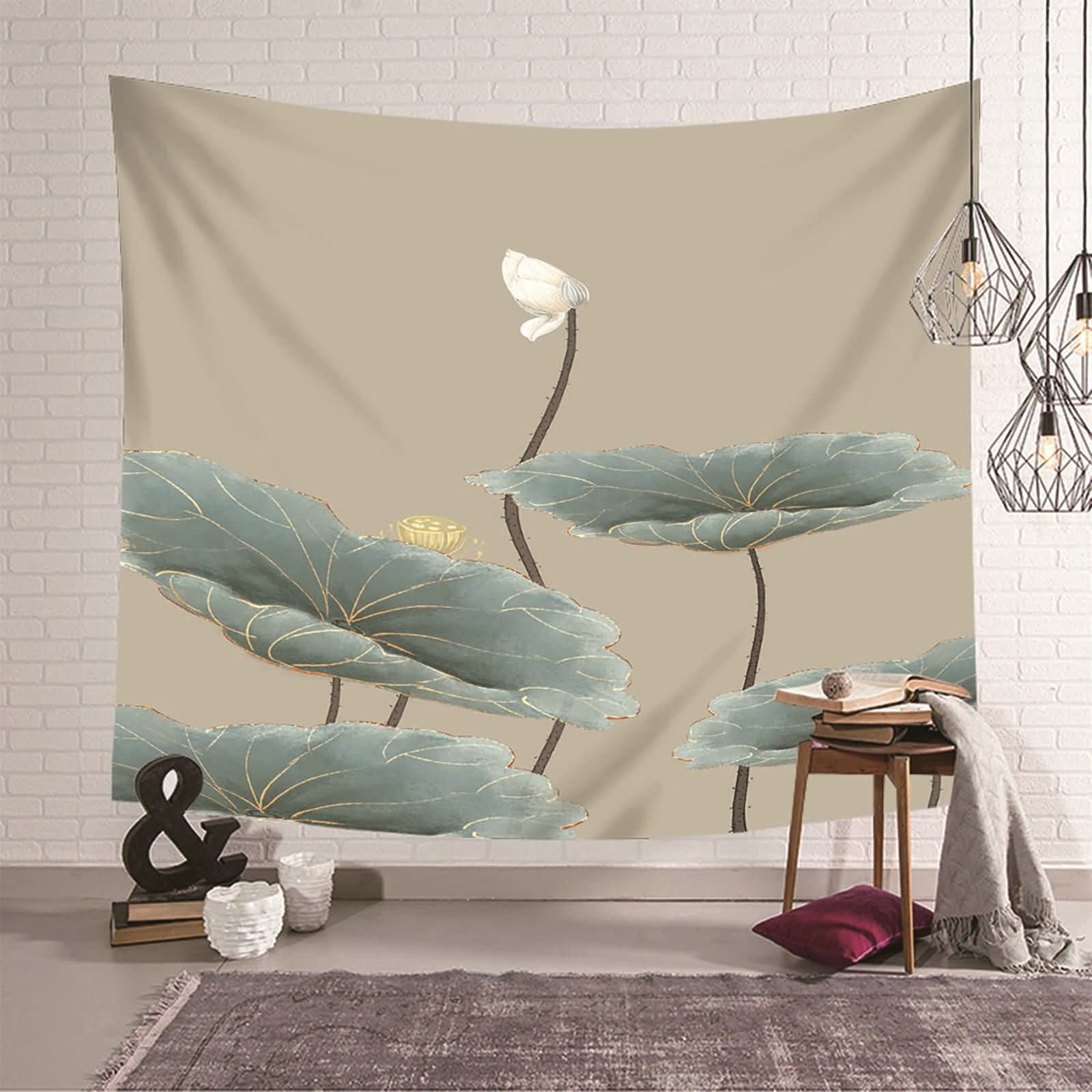Tapiz de pared de loto KnSam: dale un toque natural y elegante a tu salón con poliéster verde