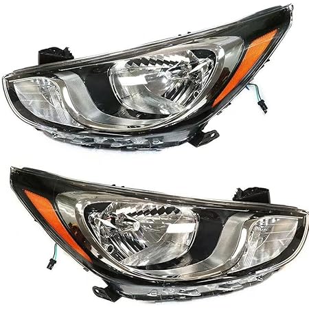 OUKANING - For 2012 2013 2014 Hyundai Accent Sedan Halogen Headlights Headlamps Assembly Replacement Left and Right Side Black Housing Clear Lens (USA STOCK)