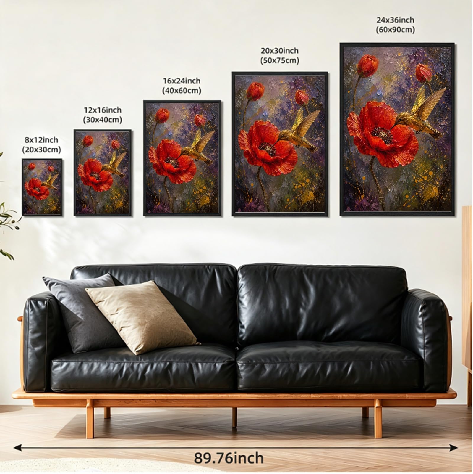 Générique Peinture À L'huile Encadrée Avec Colibri Et Fleur De Coquelicot - Impression Sur Toile Art Moderne Contemporain Superbe Décoration Murale Élégante for Salon, Chambre Coucher, D'intérieur