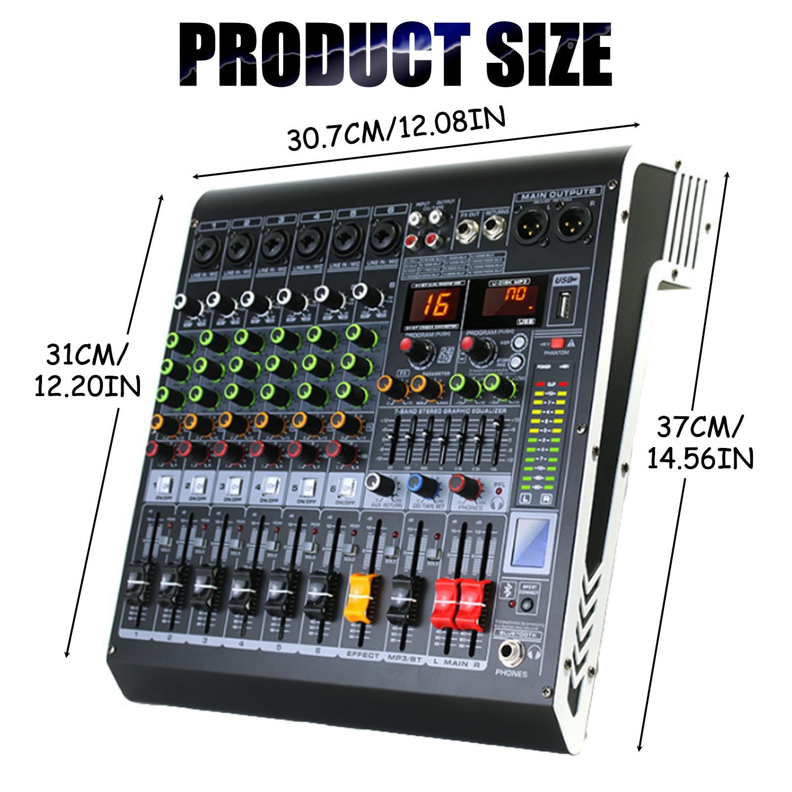 8-KanałOwy Profesjonalny Mikser Audio I Wzmacniacz, Konsola Mikserska, Z Zasilaniem Fantomowym 48 V, Mikser Audio Usb, Mikser Bluetooth Mp3, Do Zastosowań Scenicznych, Domowego Studia 6Channel