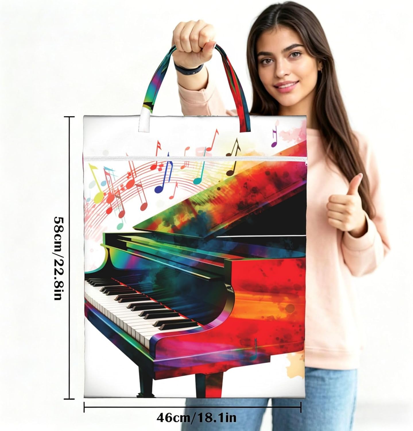 Colorful Piano Keyboard Music Large Travel Laundry Bag for Dirty Clothes Heavy Duty Waterproof Wet Dry Bags with Handle Zippered Washable Hanging Laundry Hamper for Swimsuit Gym Dorm Towel Home 1 PC image 3