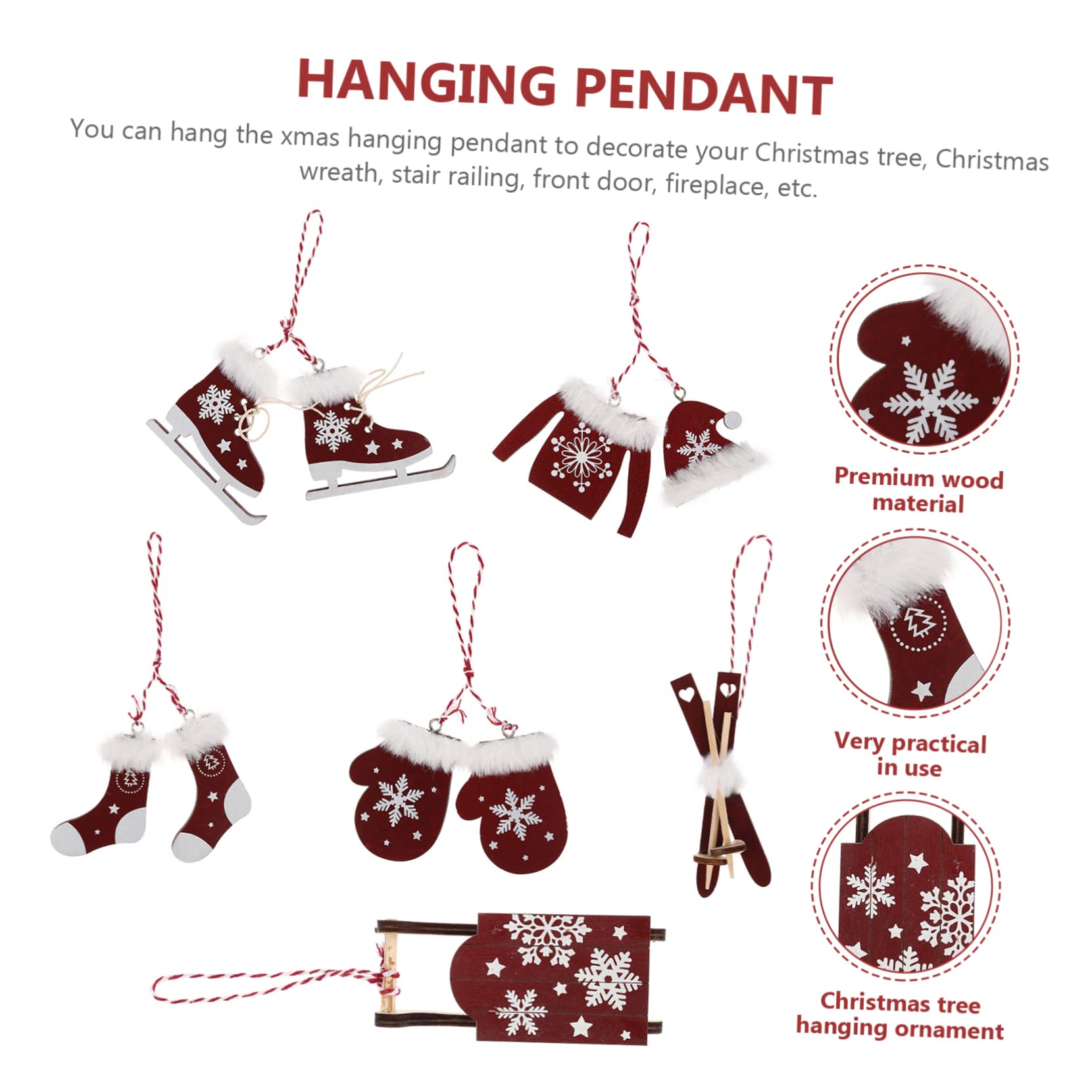 Alipis 5 Ensembles Décorations De Noël Fête De Noël Décorations De Maison Lumineuse pour La Maison Pendentif Suspendu De Ornement Suspendu De Sapin De Suspension De Fenêtre Bois