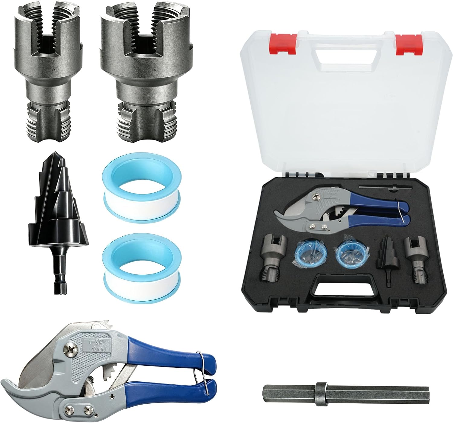 7PCS Internal & External Pipe Thread Cutting Tool - PVC Pipe Threader Tool for 1/2'', 3/4'' PVC/Plastic Pipes, Pipe Threading Tool Compatible with Electric Drill