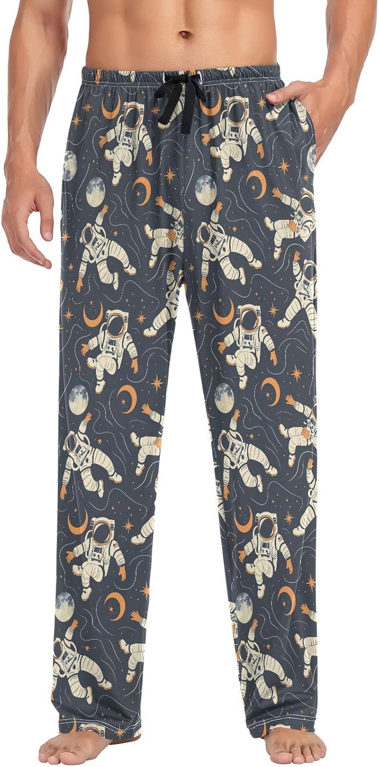 ALAZA Astronaut Moon Stars Pop Art Men's Sleepwear Mens Pajama Pants Bottoms with Pockets, S