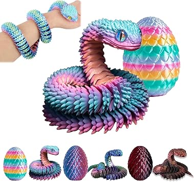 3D Printed Snake in Egg 17.7Inch, Large 3D Fidget Animals Articular Mobility for Articulated Flexible Snakes Statue Decor for Home and Office Decoration