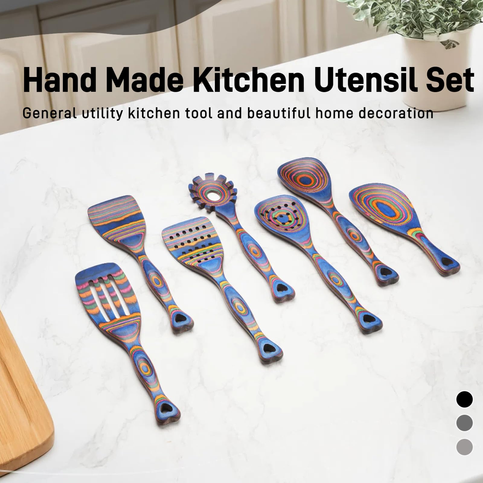 Gudamaye Pakkawood Kochutensilien-Set aus Holz, 7-teilig, Holzlöffel zum Kochen, Kochutensilien-Set aus Holz mit ergonomischen rutschfesten Griffen, hitzebeständige & stilvolle Kochlöffel