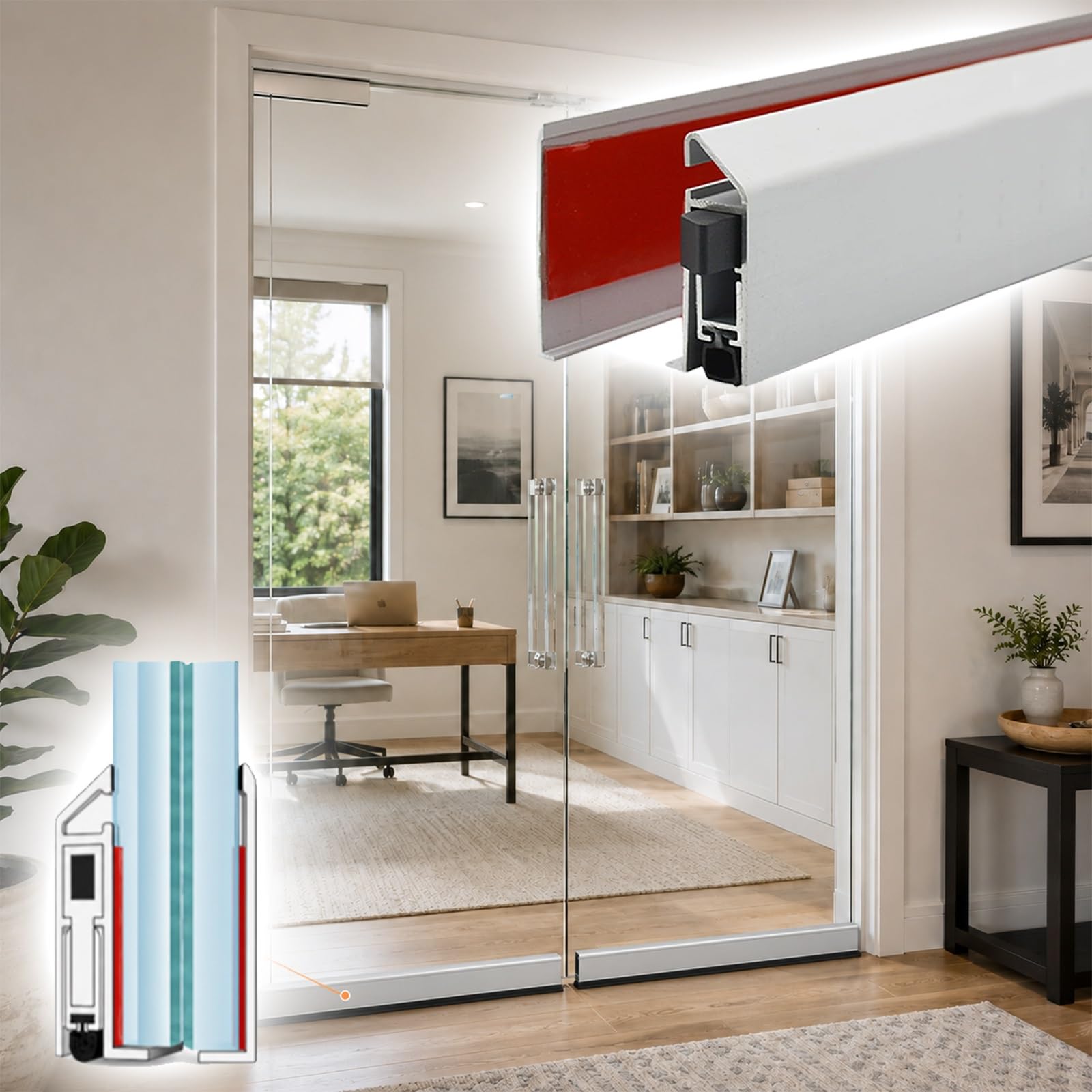 Sello automático de puerta desplegable de 67cm para cristal de oficina (Derecha)