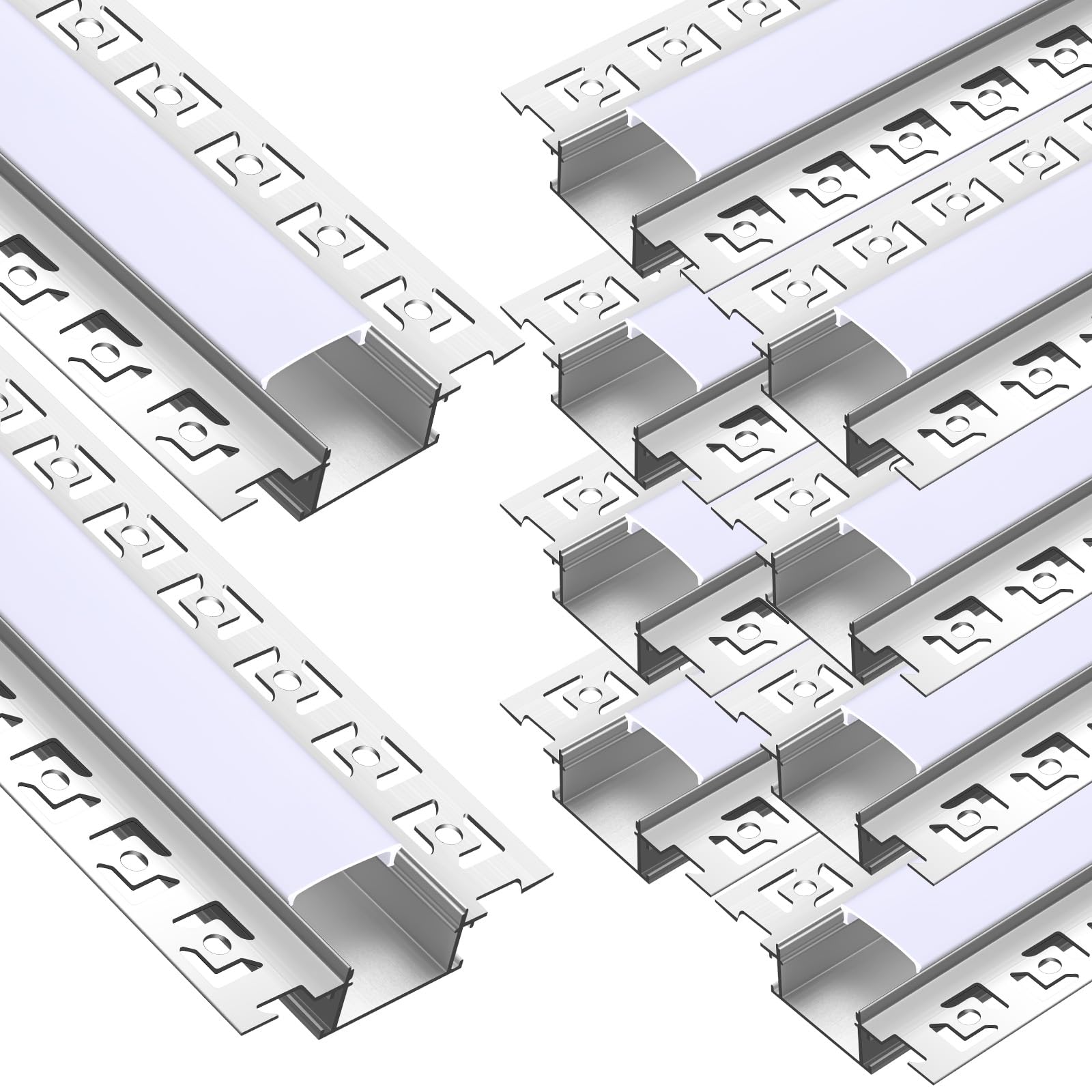 Photo 1 of Glooglitter 10 Pack 6.6ft/2 Meter Plaster-in LED Channel - Trimless Diffuser Recessed Drywall Aluminum Profile with End Caps for Wall Ceiling (0.85 Inch Wide)