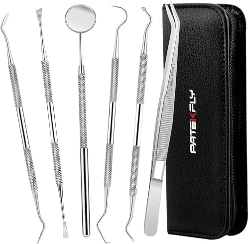 Miniatura 2 de Juego de 6 herramientas dentales, juego de herramientas de higiene dental, raspador de dientes, removedor de placa, sarro, pinzas dentales, hilo