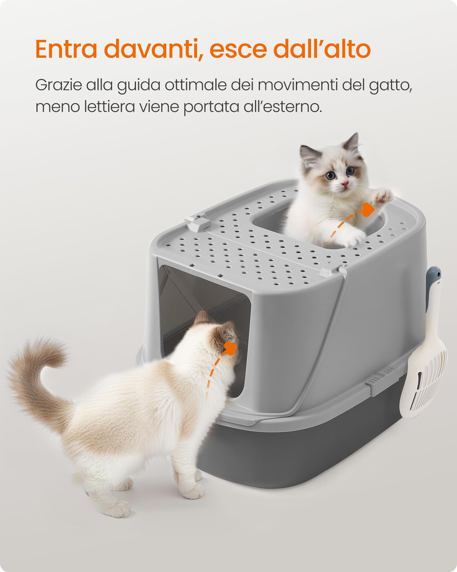Feandrea Lettiera per Gatti XXL, Toilette per Gatti fino a 15 kg, con Coperchio, Paletta e Spazzola, Grigio Tortora e Grigio Ardesia PPT011GN01