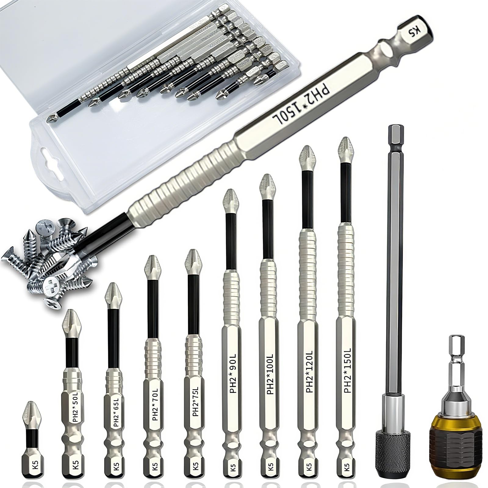 9PCS High Magnetic Screwdriver Drill Bit Set, K5 Impact-Resistant Non-Slip Bit, Anti Slip Screwdriver Bits, with Self-locking Drill Bit and Hex Shank