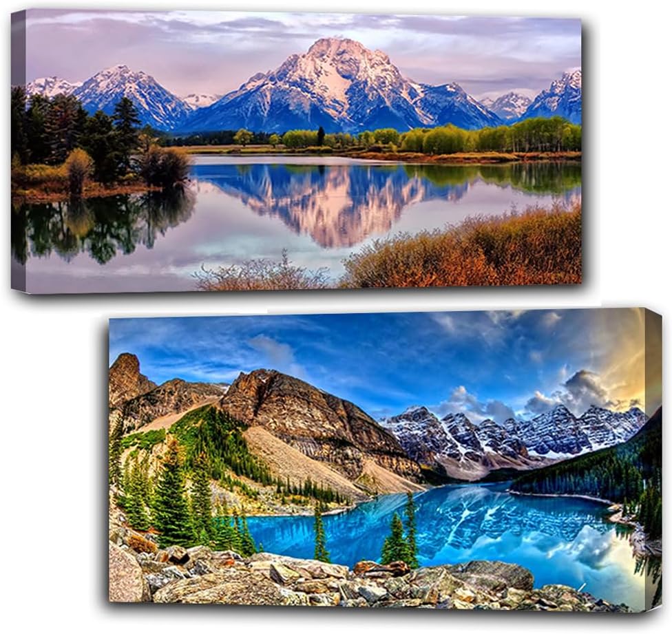 2 Pack Diamond Painting Kits,Large 5D DIY Mountain Lake Diamond Painting Kits for Adults,DIY Full Drill Crystal Rhinestone Arts and Crafts,Gem Art Painting with Diamond Home Wall Decor (28X16inch)