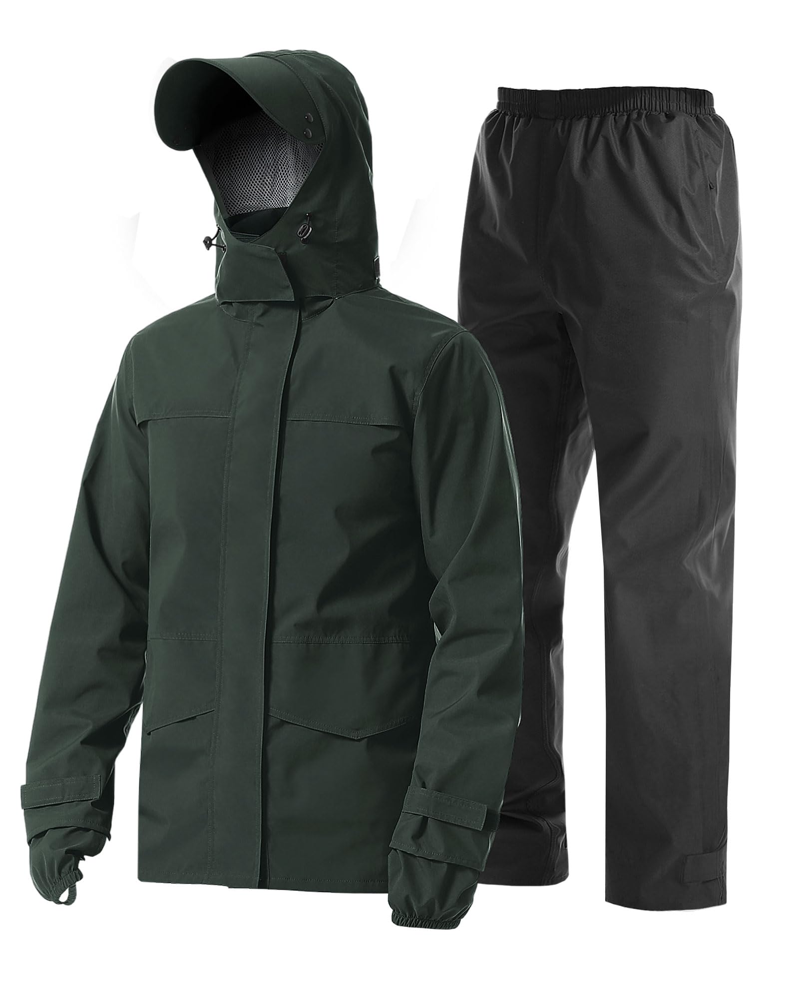 Coutyuyi Herren Regenanzug Wasserdichte Atmungsaktiver Leichter Regenmantel（XL，Graugrün）