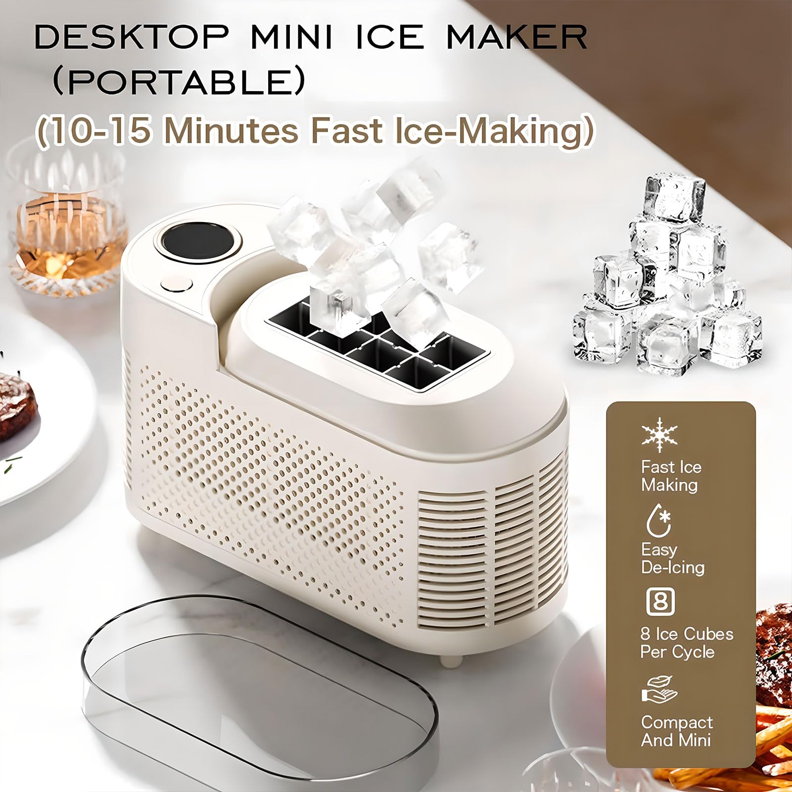 Máquina De Fabricante De Hielo De Encimera Portátil, Mini Fabricante De Hielo Compacto Con Dos Modos De Carga, 8 Cubos En 10 Minutos, Para Oficina, Hogar, Campamento, Rv, Automóvil Y Viaje purple