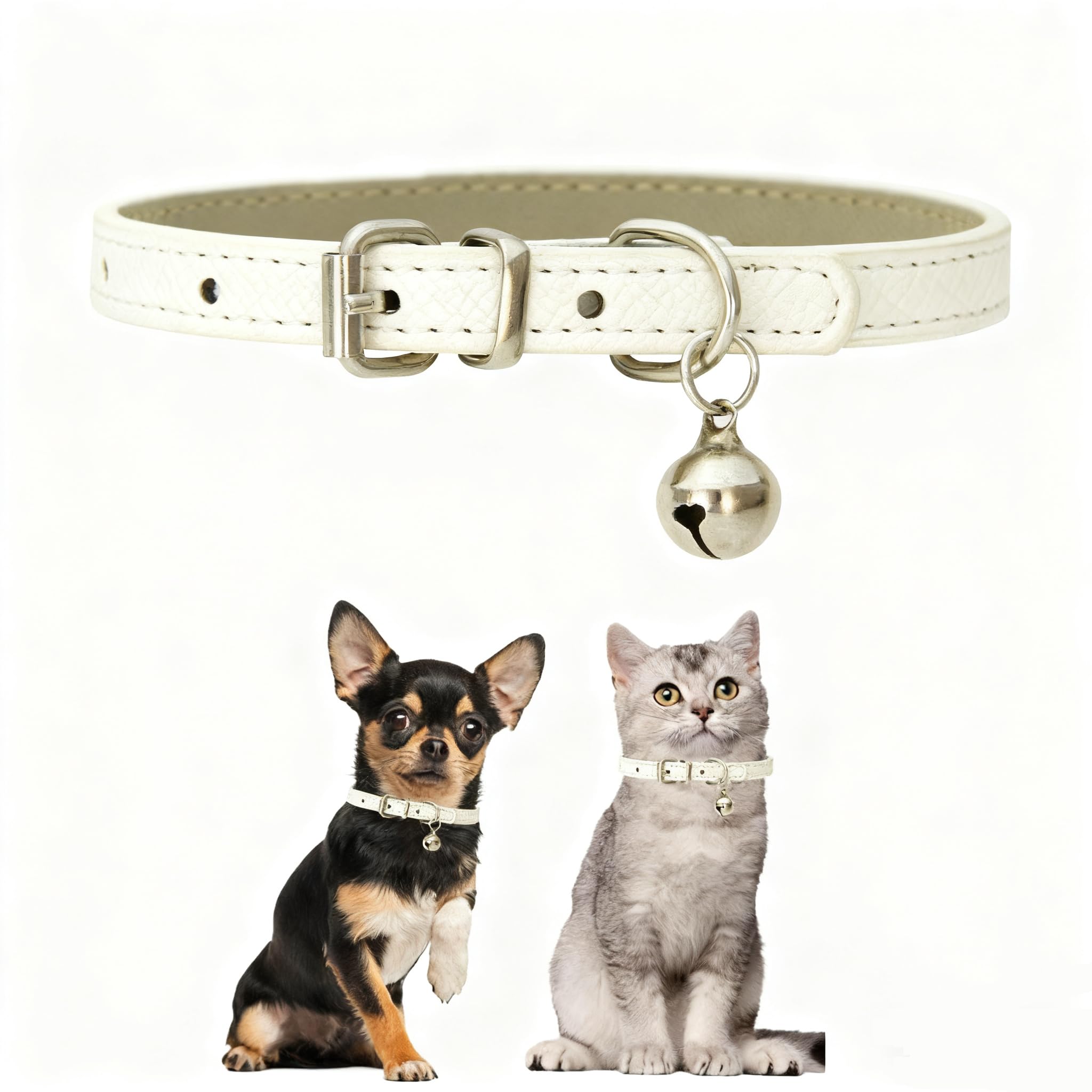 Collar de gato blanco con campana para proteger a tu gatito hembra en sus juegos