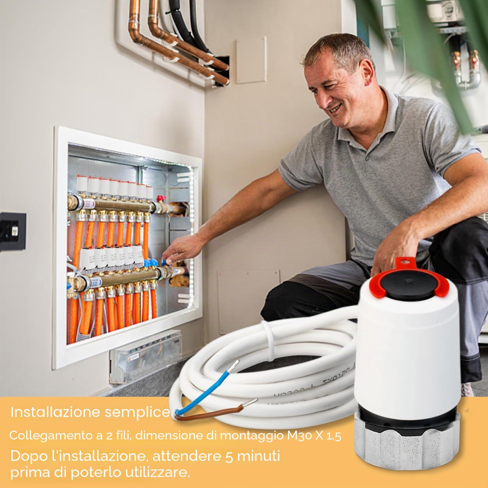 Termostato elettrovalvola riscaldamento a pavimento 230 V M30 x 1,5 NC (chiuso senza corrente), motore di regolazione VA80 per riscaldamento a pavimento (1)