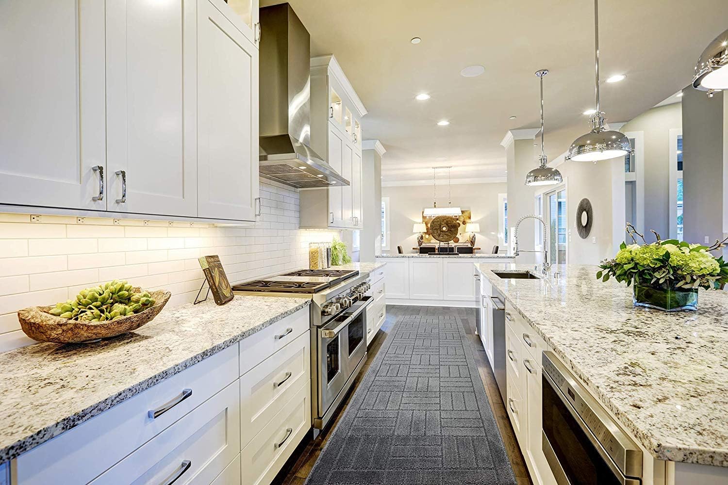 7 FT Long Non-Slip Washable Carpet Runner Rug with Rubber Backing, Custom Floor Mat for Kitchen Hallway Stairs Bedroom Bathroom Entry, Bricks Anthracite Grey, Your Choice of Length, (26" X 7')